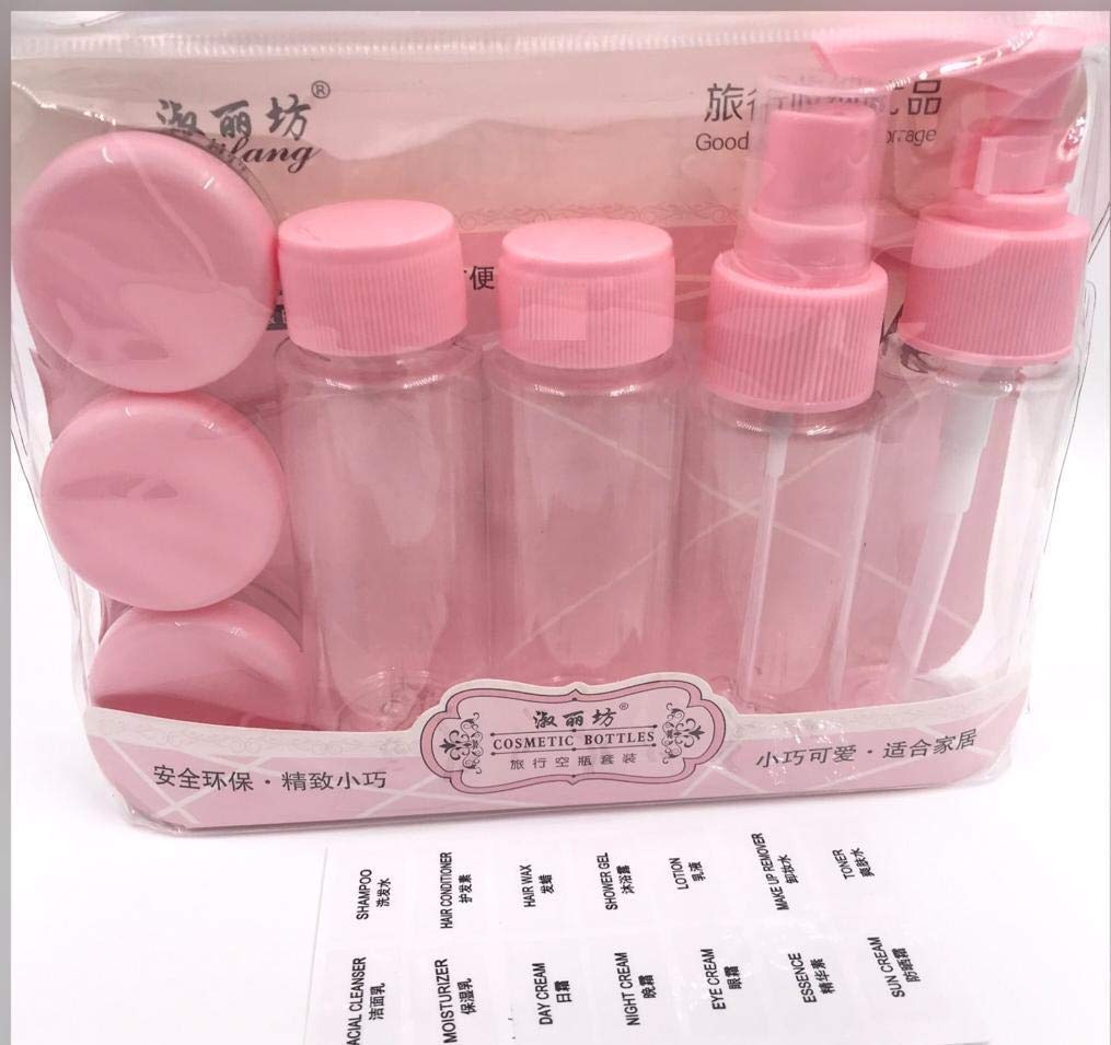 HEBEZON 7-Piece Travel Cosmetic Pouch Set with Refillable Spray Bottles - Perfect for Toiletries, Makeup & Skincare Essentials on the Go