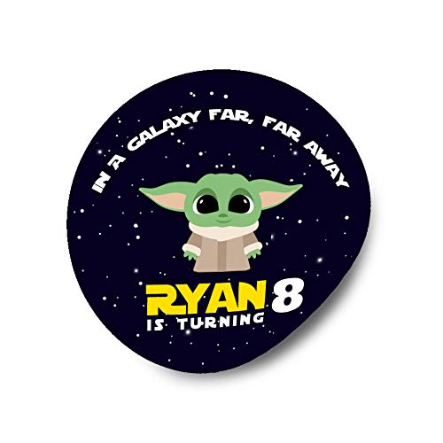 Personalized Yoda Birthday Party Round Stickers - Custom Star Wars Themed Decals for Party Decorations, Invitations & Gift Wrapping