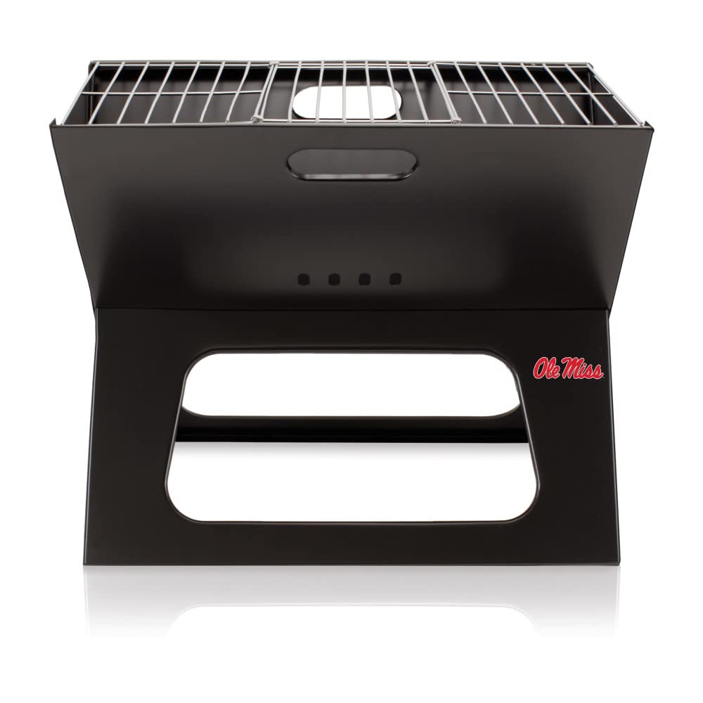 PICNIC TIME NCAA Ole Miss Rebels X-Grill Portable Charcoal Grill - Compact Camping BBQ for Tailgating, Picnics & Outdoor Cooking