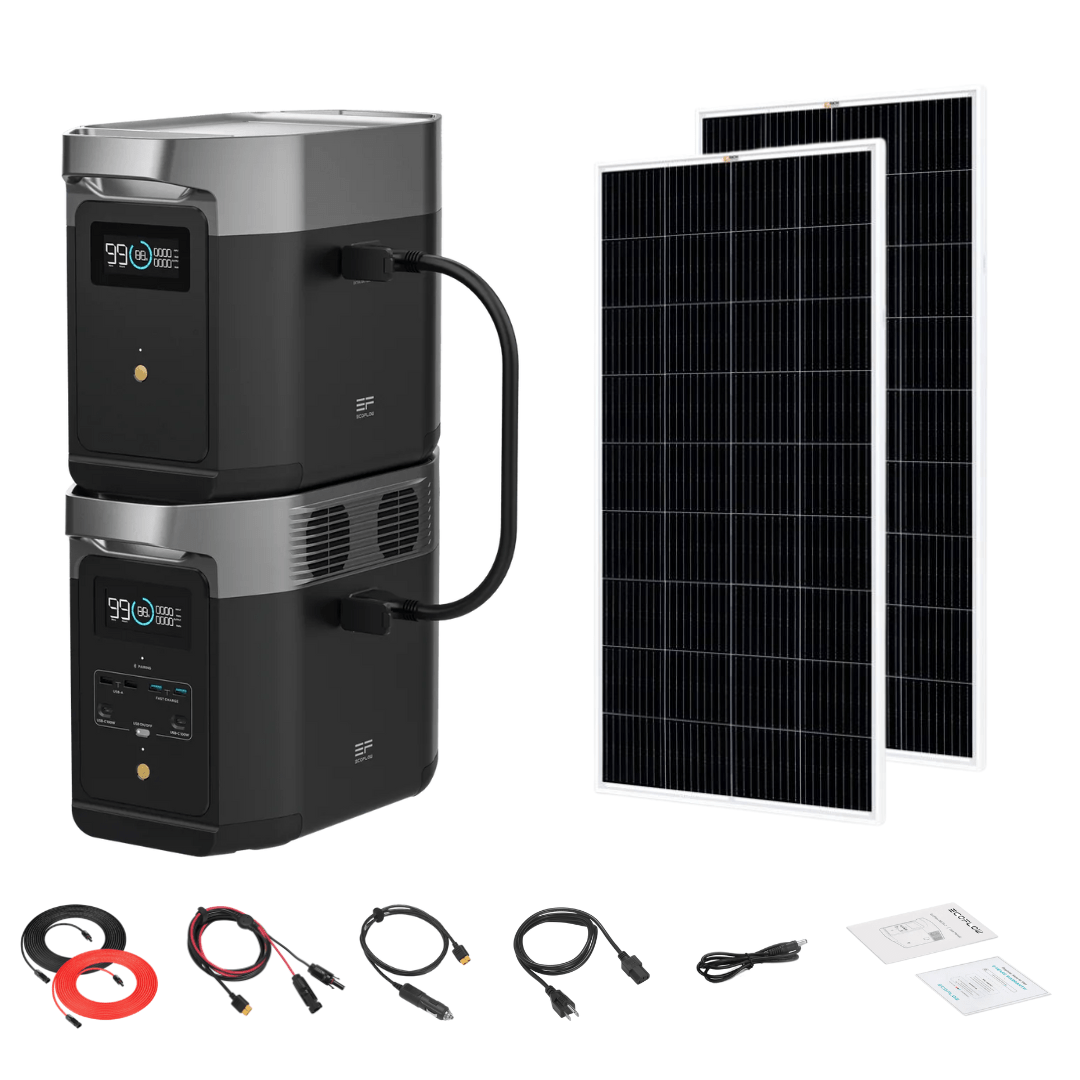 EcoFlow DELTA 2 Portable Power Station with Extra Battery - 2048Wh Capacity, 1800W Output, Solar Generator Kit with 200W Monocrystalline Solar Panels - Perfect for Home Backup, Camping & Outdoor Adventures