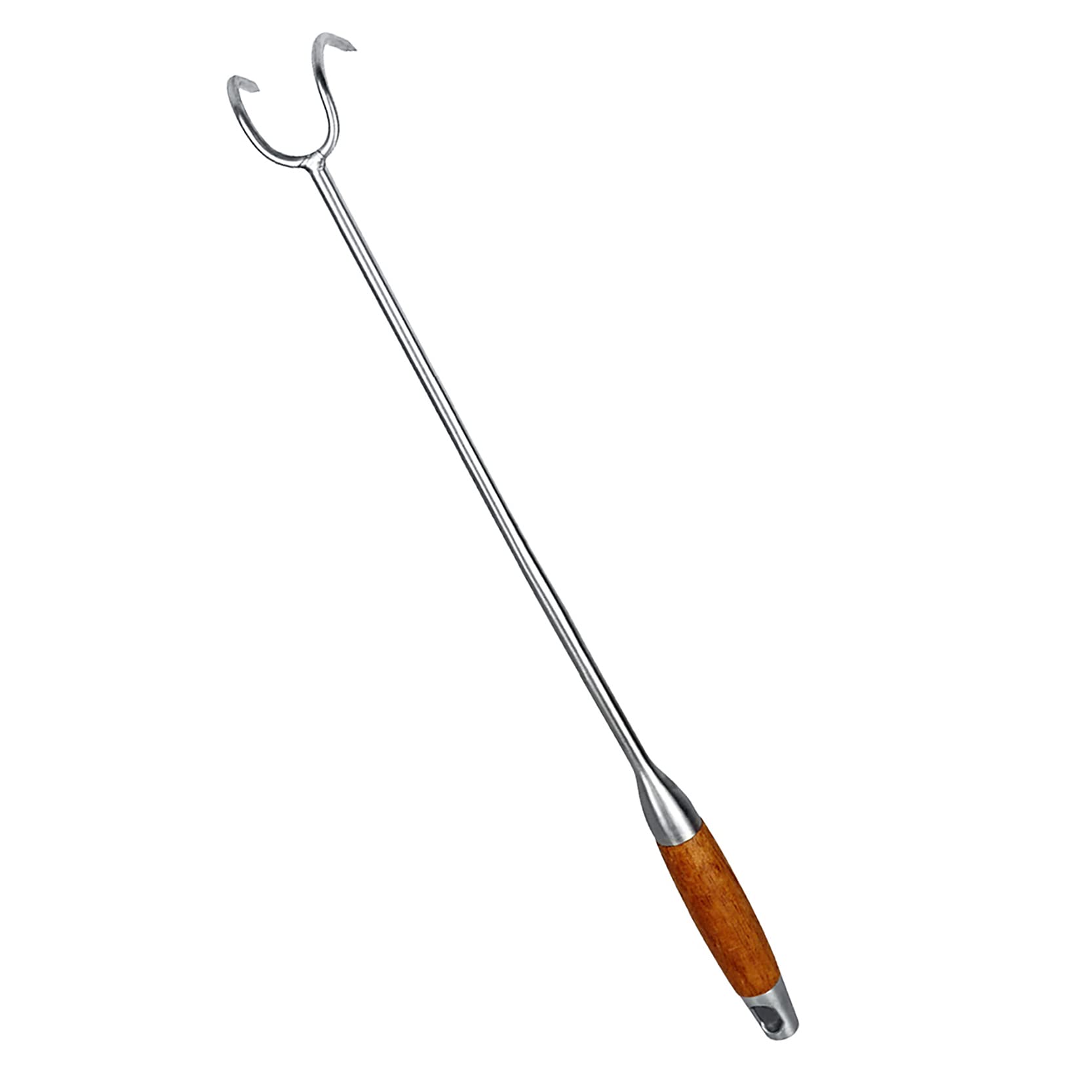 20 Inch Stainless Steel Pigtail Food Flipper with Double Hooks - Thickened SUS430 Material, Extra Long Meat Turner & Rosewood Handle - Heavy Duty BBQ Meat Hook for Turkey Fryer, Grilling, Smoking, and Outdoor Cooking