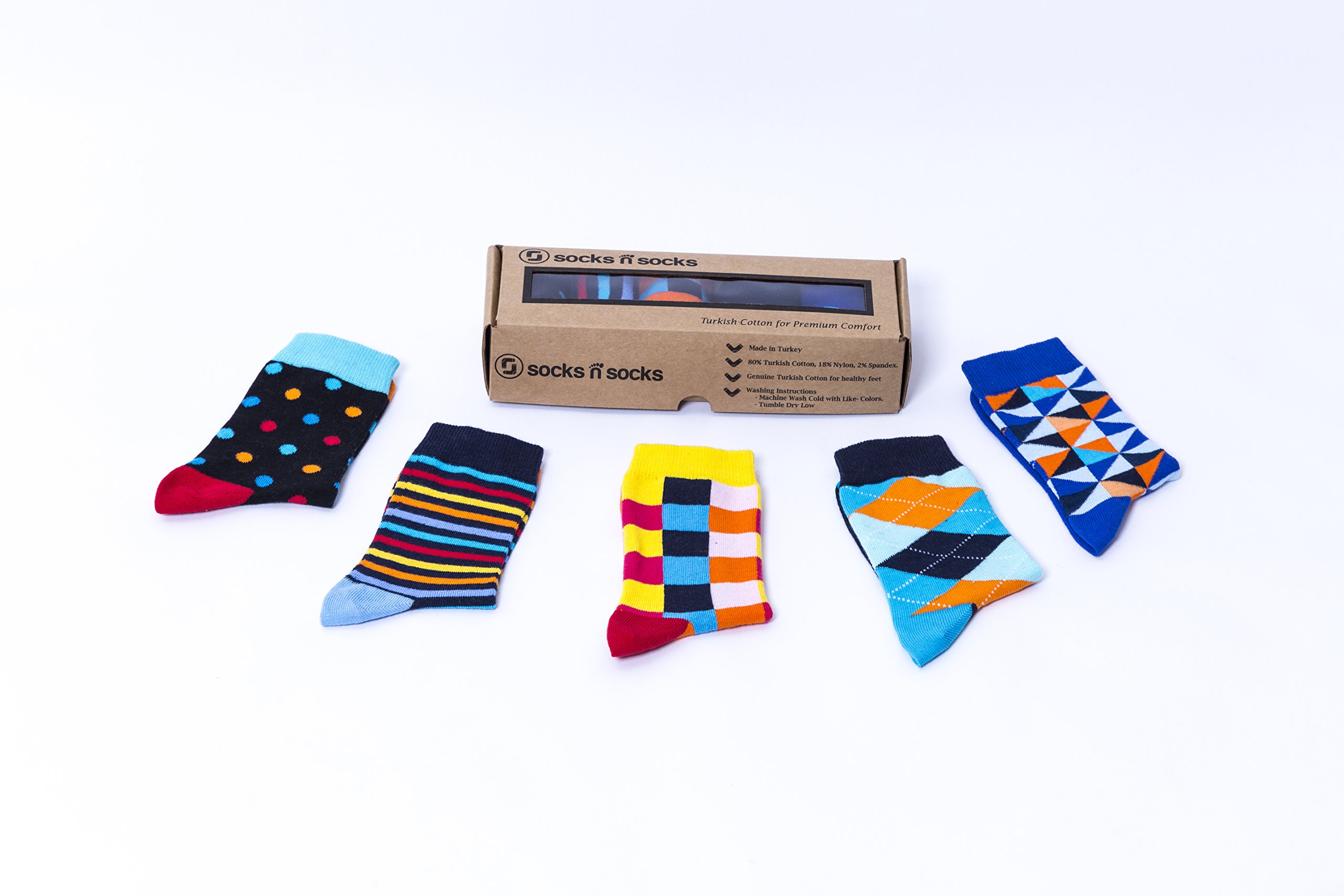 Kids 5-Pair Fun Colorful Cotton Crew Socks Gift Set - Soft Dress Socks for School, Sports & Everyday Wear - Cute Sock Box for Boys & Girls