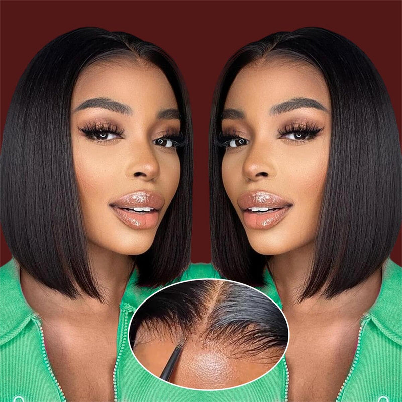Eullair Short Curly Glueless Bob Wig | Lace Front Human Hair Wigs | Straight & Body Wave Lace Frontal Wig for Women | Perfect for Daily Wear, Cosplay & Special Occasions