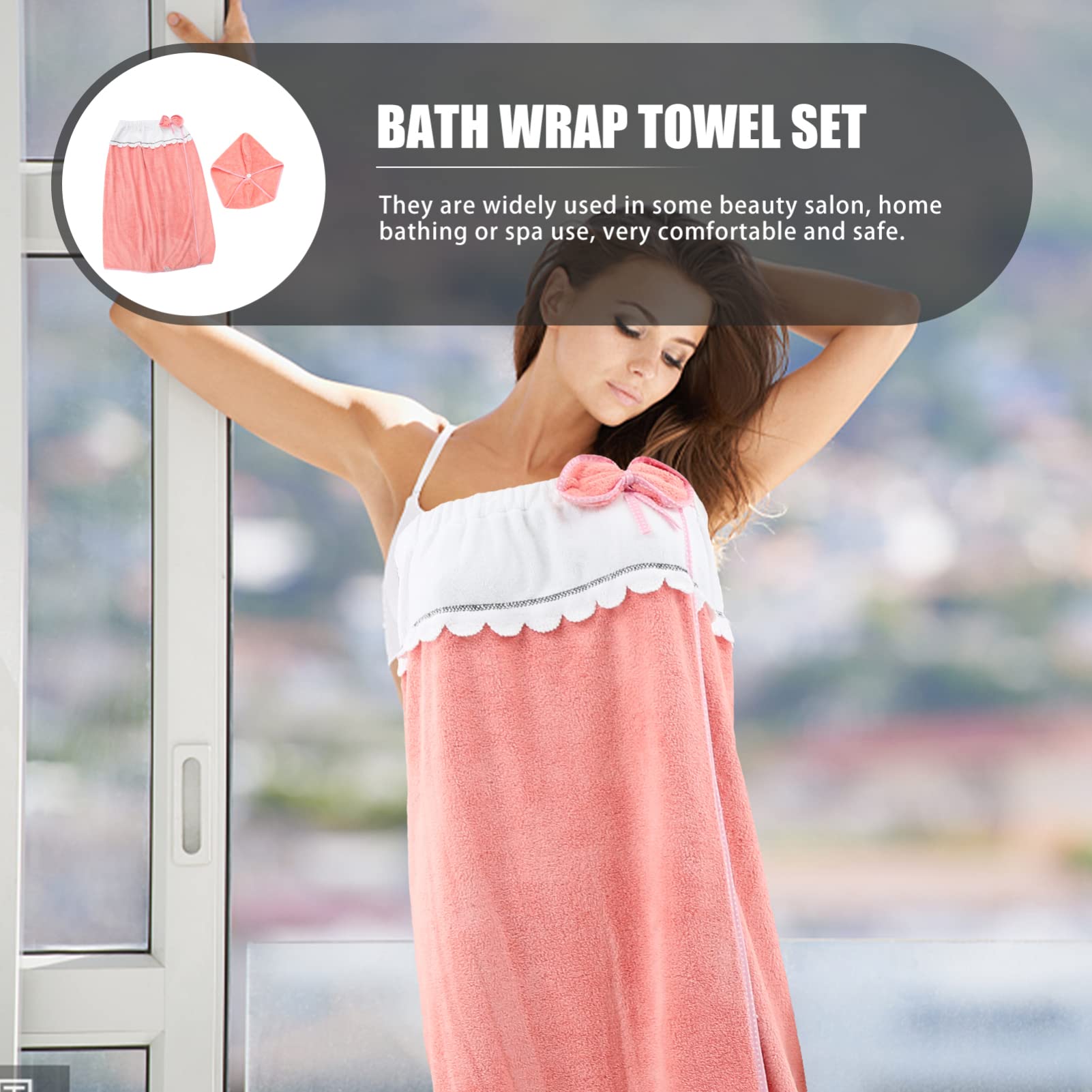 FOMIYES Microfiber Bath Wrap Set - Ultra Soft Spa Body Wrap & Hair Drying Towel Hat for Women (Pink) | Quick Dry Bath Accessories for Shower, Spa & Salon Use