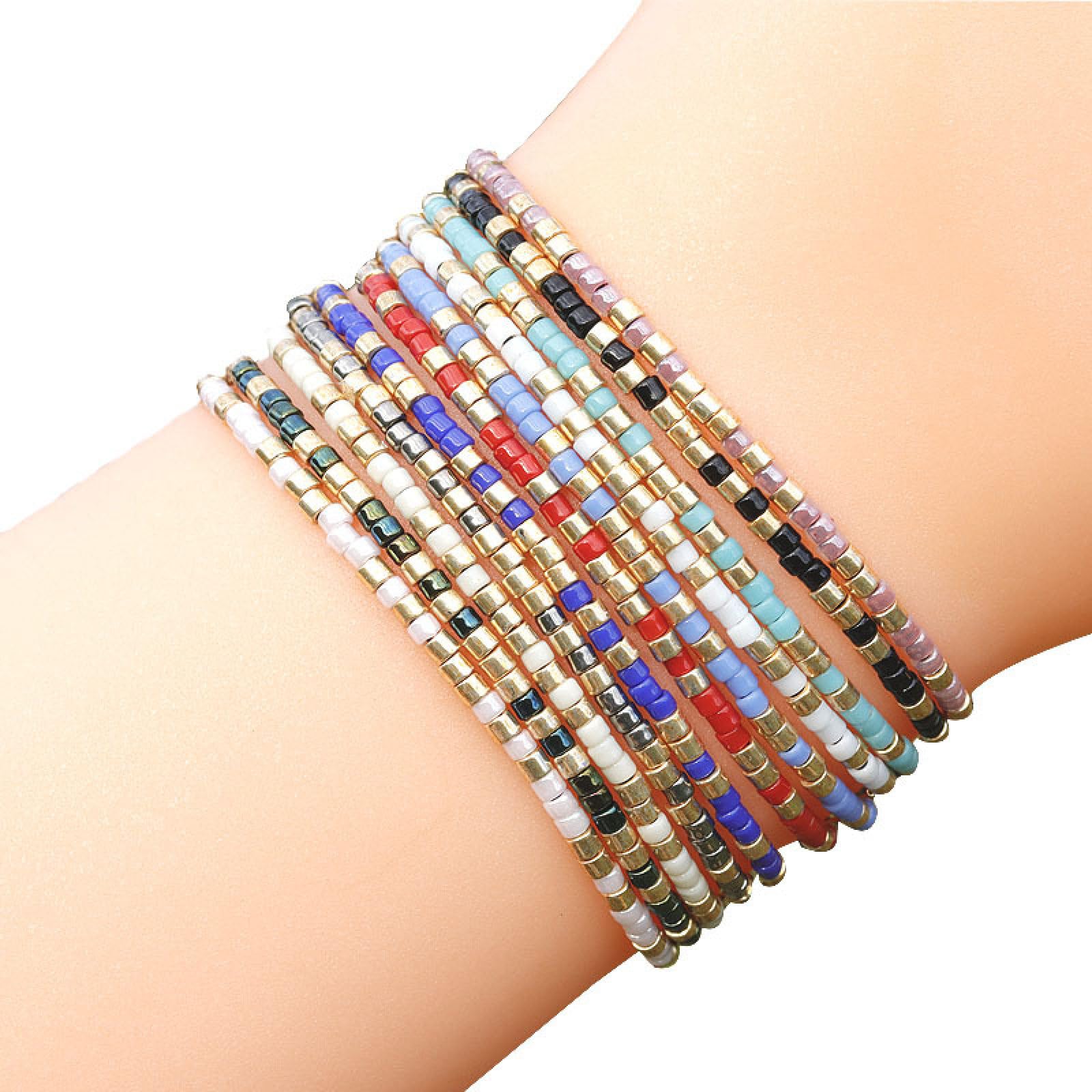 Bohemian Seed Beaded Bracelets for Women - Adjustable Stackable Thin Strand Beaded Bracelet Set, Handmade Colorful Beach Jewelry Gift for Girls & Women | Perfect for Summer Vacations, Music Festivals and Boho Chic Outfits