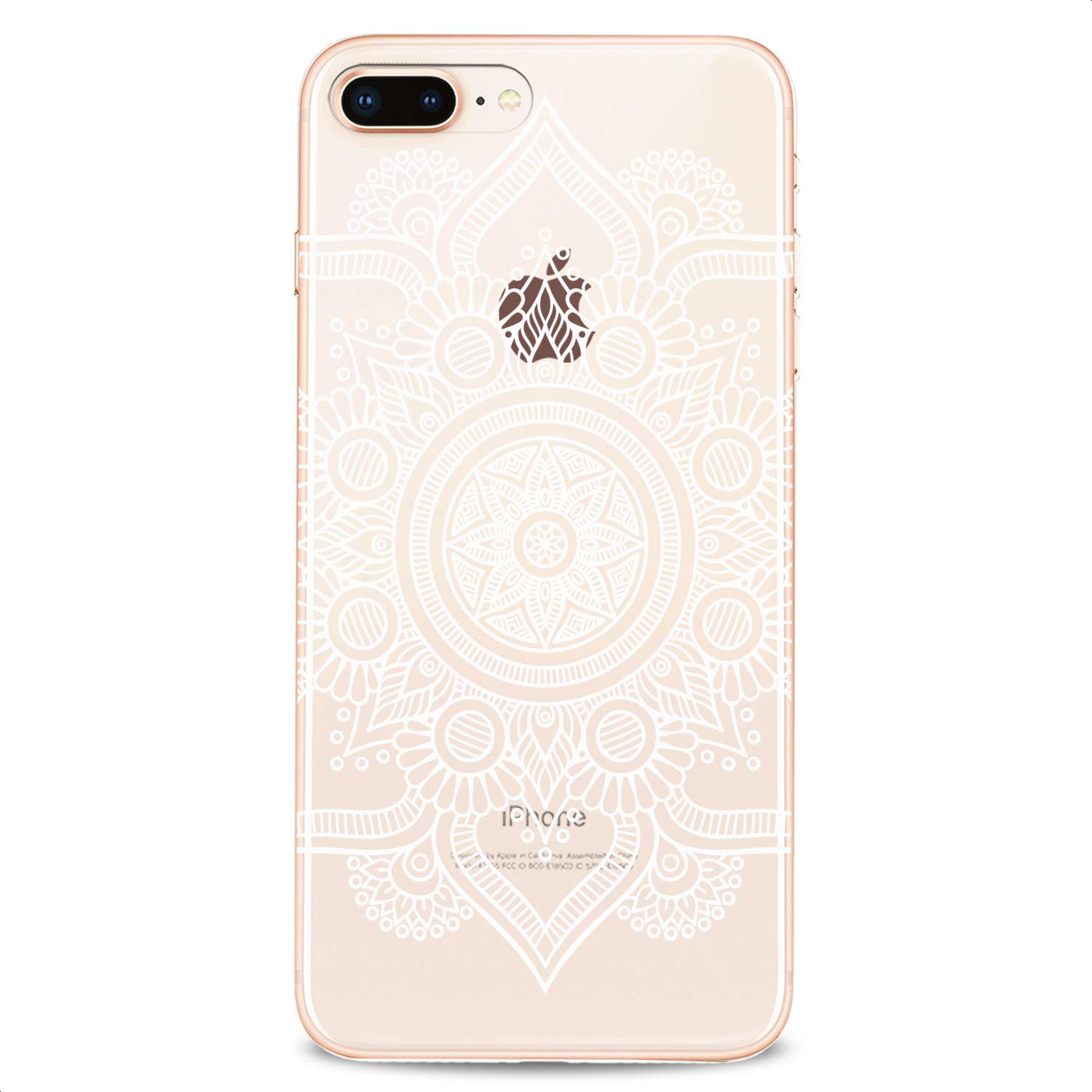 Premium TPU Phone Case for iPhone 16/15/14/13/12/11/Pro/Max/Plus/Mini/Xs/Xr/X/8/7/6/5/SE - Clear Slim Flexible Silicone Cover with Boho Mandala & Henna Lace Floral Design - Perfect for Festival, Travel & Everyday Use