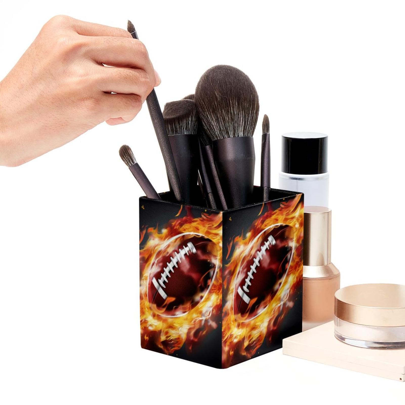 Premium Desk Pen Holder & Pencil Organizer - American Football & Fire Design - Office Supplies for Home, School & Workplace Organization