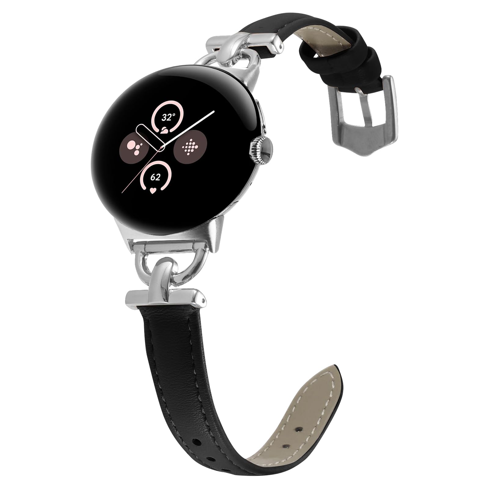 Google Pixel Watch 3/2 Leather Strap - Adjustable D-Buckle Bracelet for Work & Casual