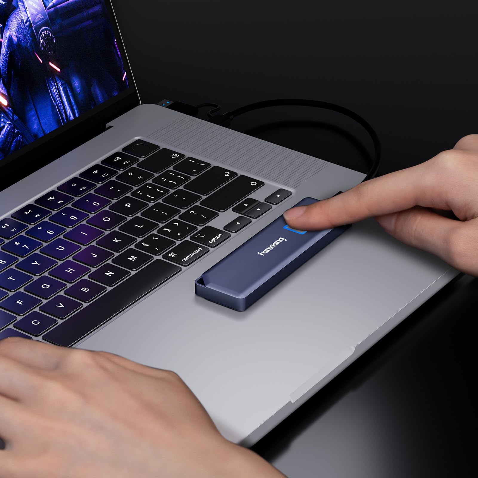 Fanxiang 2TB External SSD with Fingerprint Encryption - Up to 1070MB/s Read Speed, USB-C 3.2 Portable Solid State Drive for Windows, Mac, Android & iPhone 15 - Perfect for Data Backup, Gaming & 4K Video Editing - PS1000 Pro