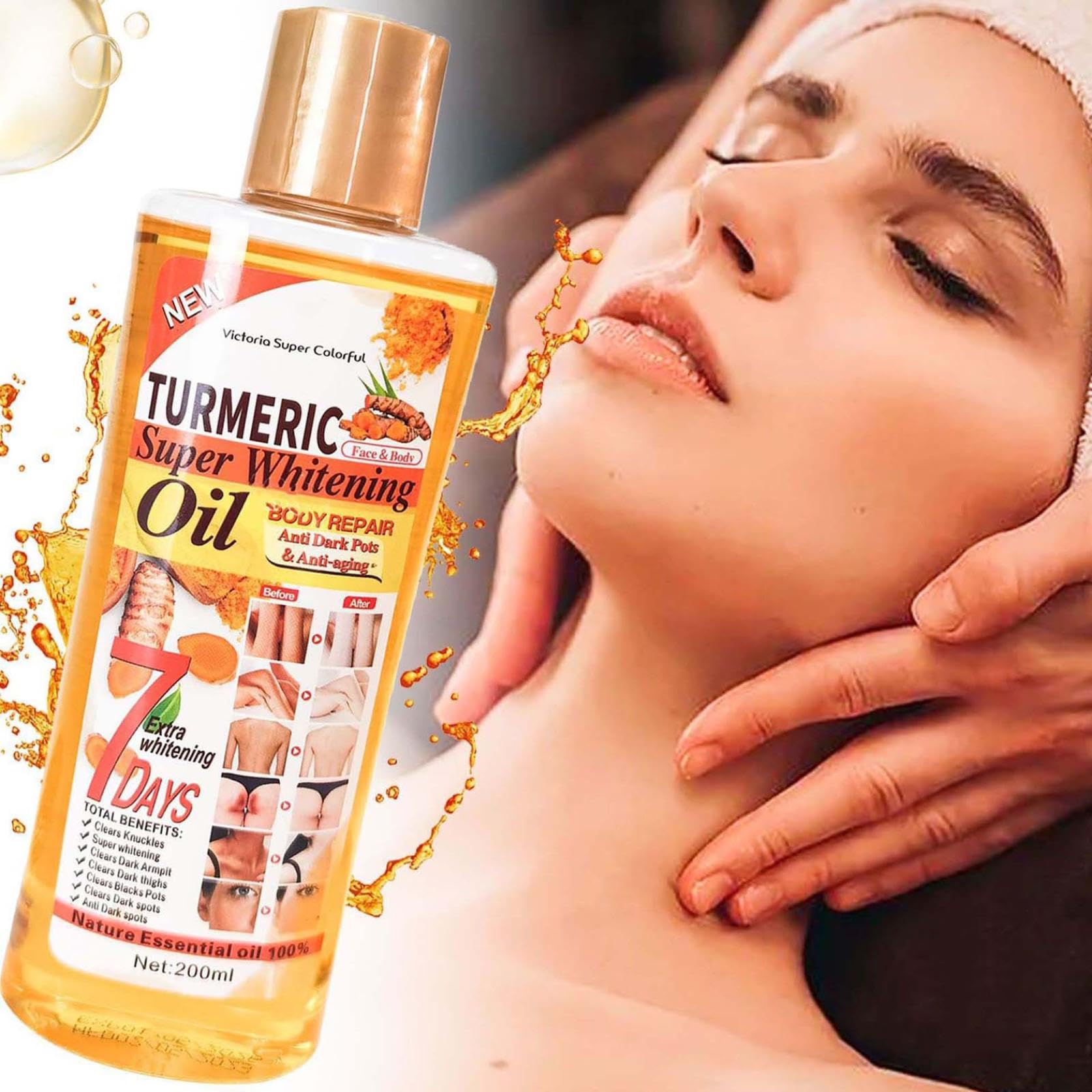 Soft 7 & Veetgold Turmeric Body Oil for Skin - Moisturizing & Brightening Oil for Women & Men | Natural Hydration for Dry Skin, Stretch Marks & Evening Skin Tone | Perfect for Massage, After Shower & Daily Skincare Routine