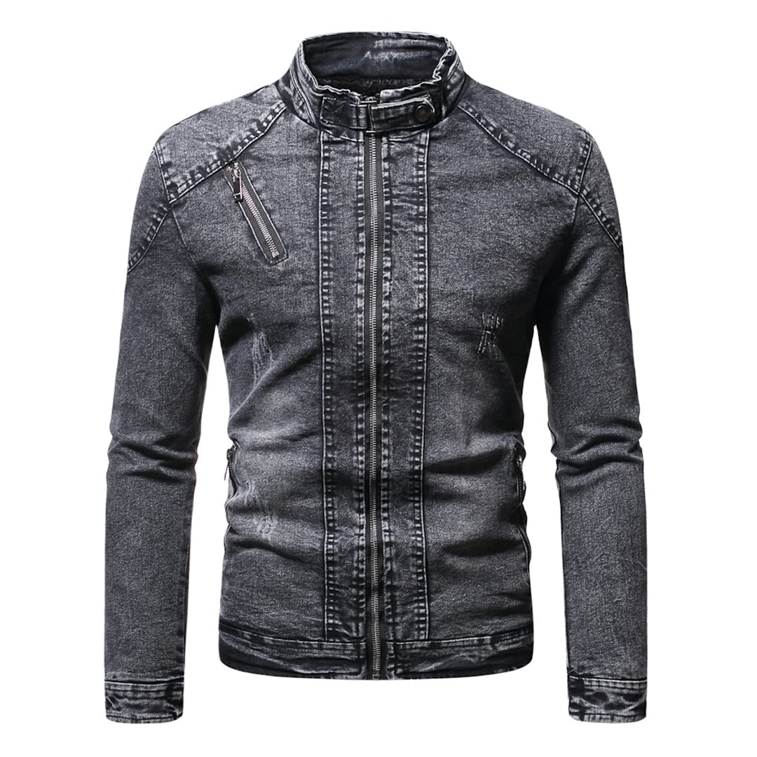 Men's Motorcycle Biker Jacket - Winter Denim Jacket with Velvet Lining & Stand Collar for Riding & Casual Wear | Warm Autumn Winter Fashion Outerwear