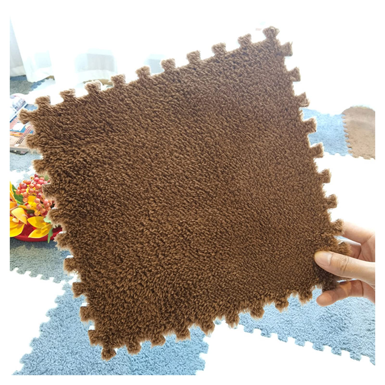 10-Piece Thick Plush Foam Interlocking Floor Mats, Soft Non-Slip Puzzle Playmat for Kids & Toddlers - 24x24 Inch Square Foam Tiles with Border - Perfect for Nursery, Playroom, Bedroom & Home Gym (Coffee)