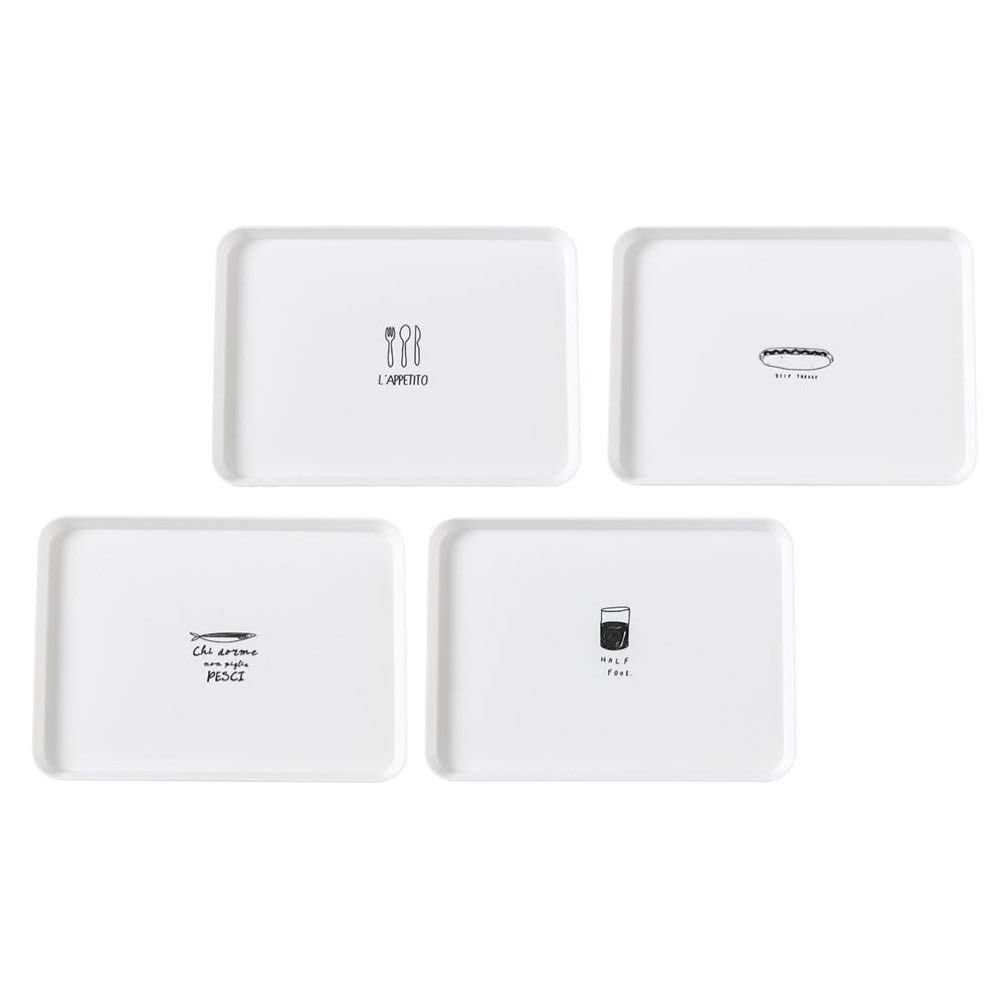 Cabilock 4-Piece White Plastic Breakfast Tray Set - 30x21cm Rectangular Anti-Slip Serving Plates for Dessert, Salad, Appetizers | Perfect for Breakfast in Bed, Dinner Parties & Household Use