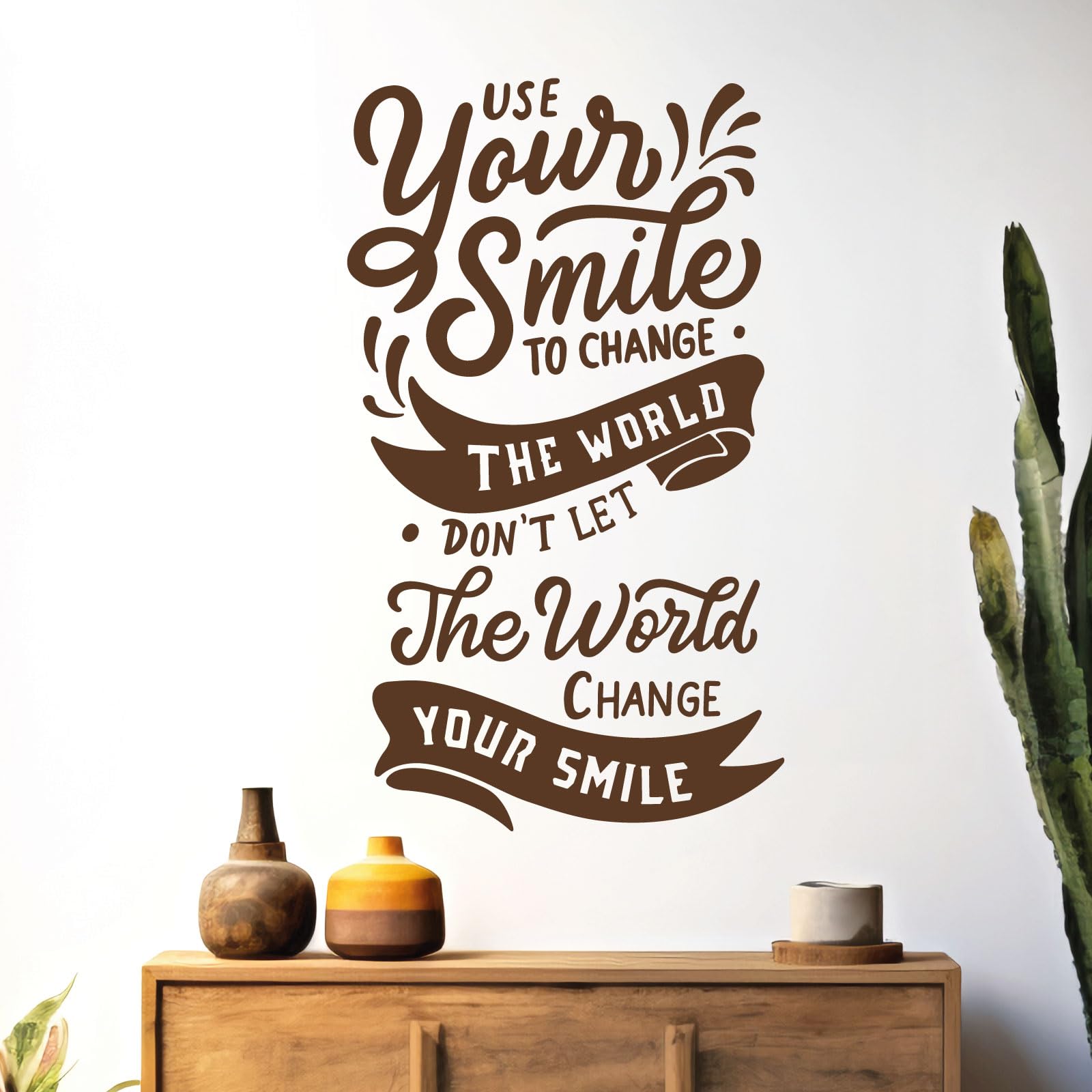 Inspirational 'Use Your Smile to Change The World' Wall Decal Sticker - Chocolate Brown Vinyl Quote for Home, Office & Nursery Decor