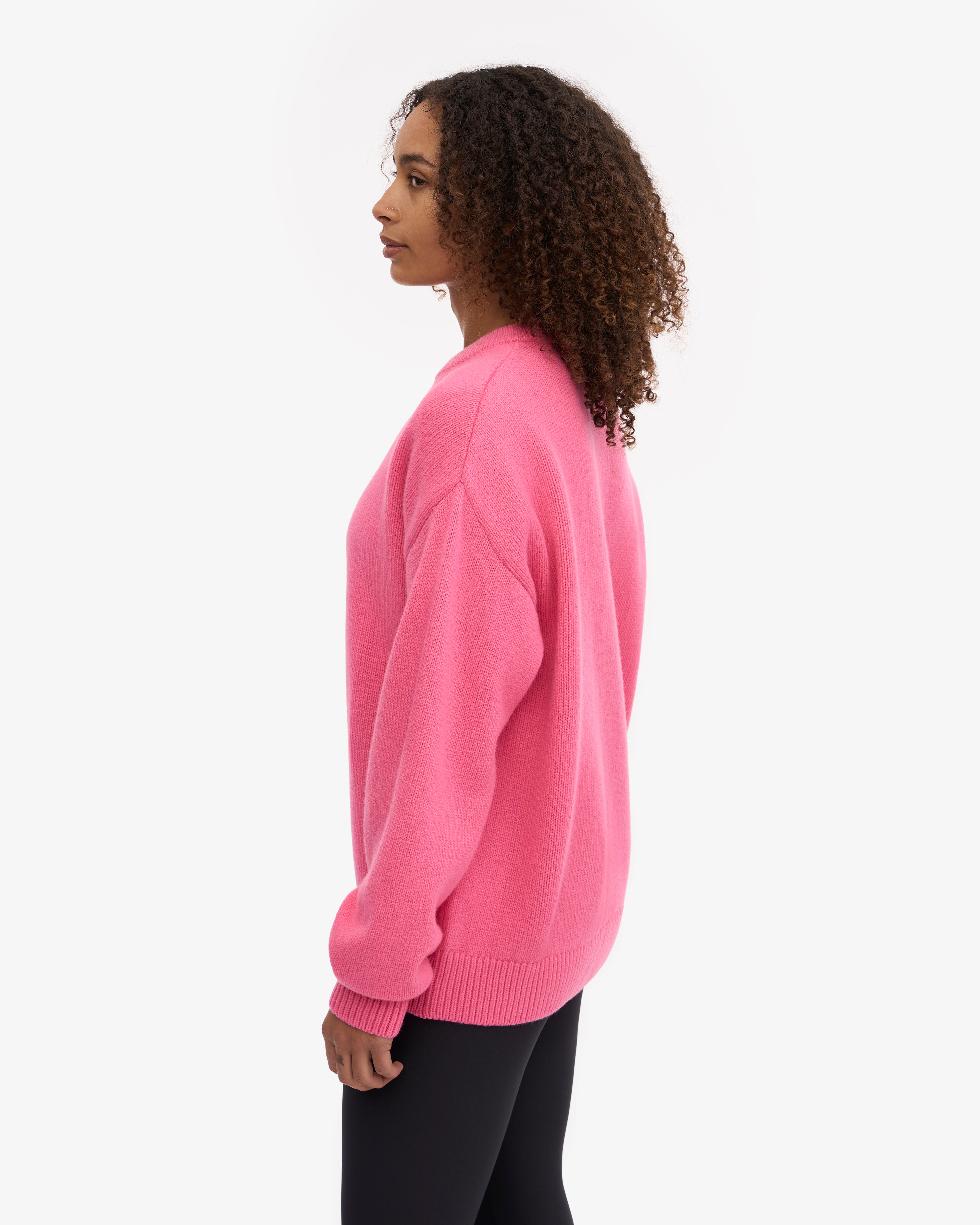 Oversized Merino Wool Sweater Women's Crewneck Pullover - Soft Bubblegum Pink Winter Knitwear for Cozy Lounge & Casual Outings