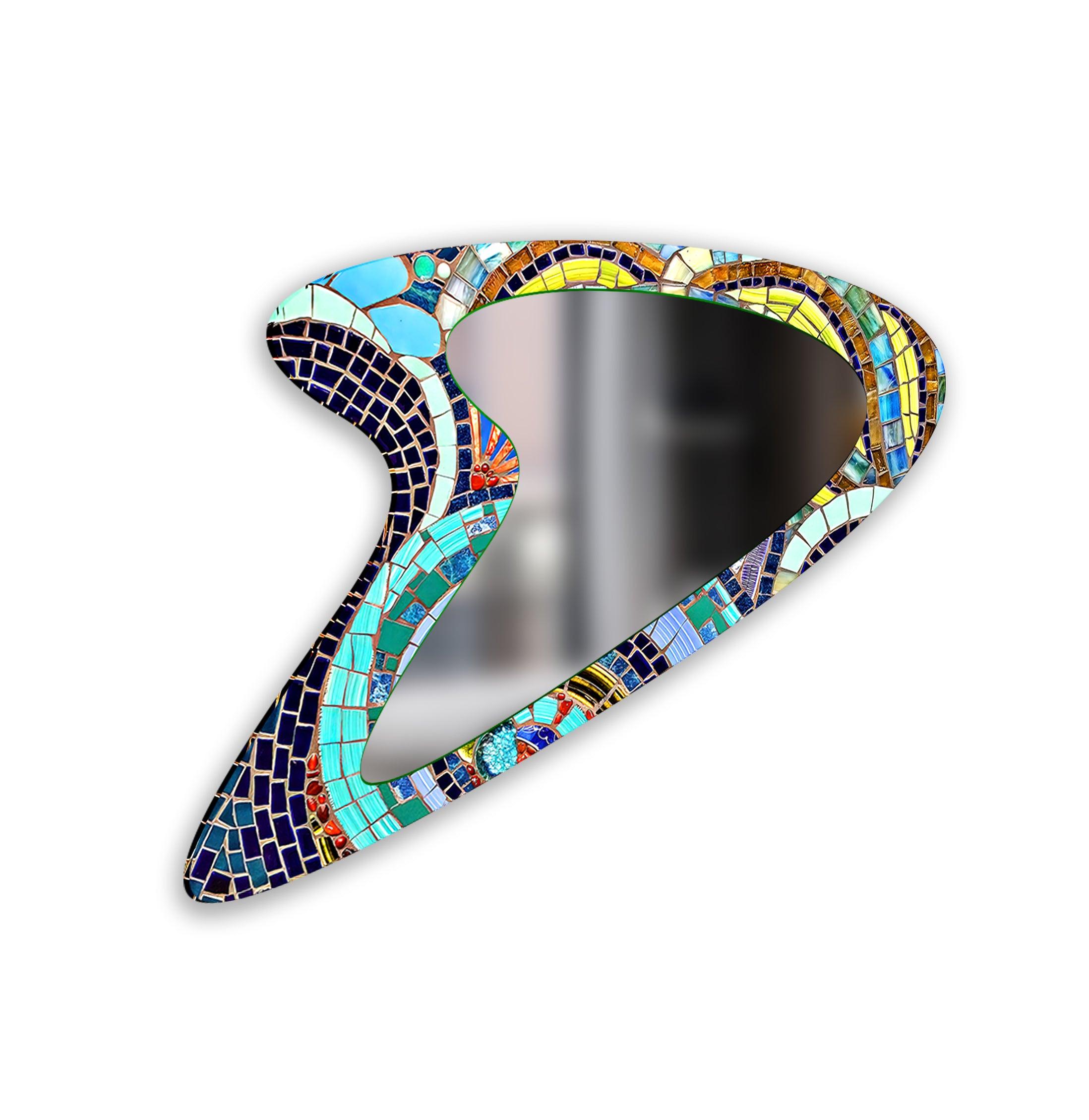 Vibrant Mosaic Decorative Glass Wall Mirror - Handcrafted Home Decor for Bathroom, Bedroom & Entryway - Adds Bohemian Style to Any Space