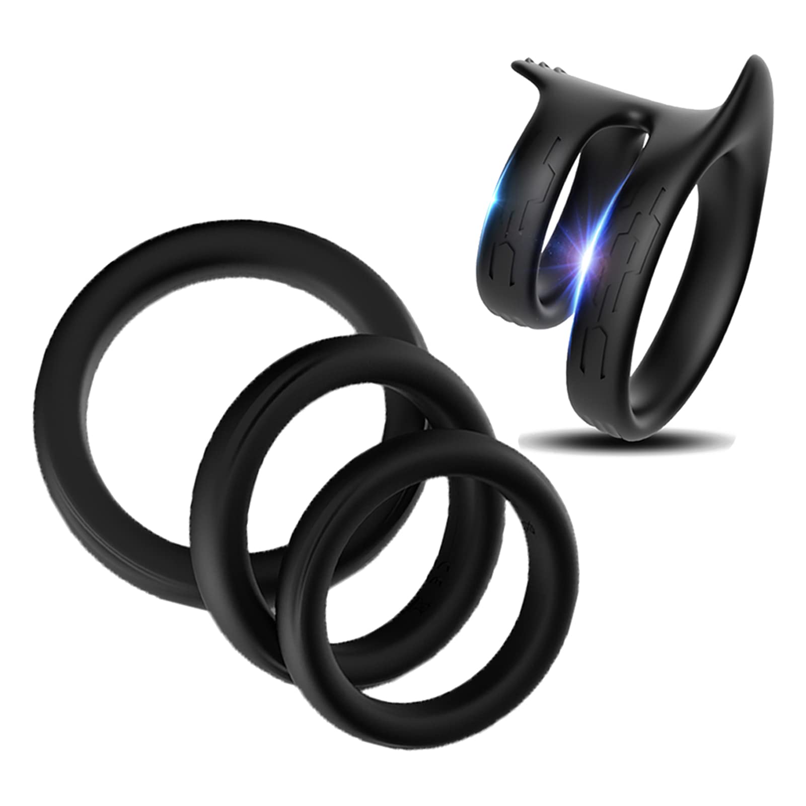 Premium Cock Ring Set for Men - 4 Sizes Soft Silicone Penis Rings for Stronger Erections & Longer Lasting Pleasure - Couples Sex Toys for Enhanced Intimacy & Time Delay - Perfect for Romantic Nights & Spicing Up Your Sex Life