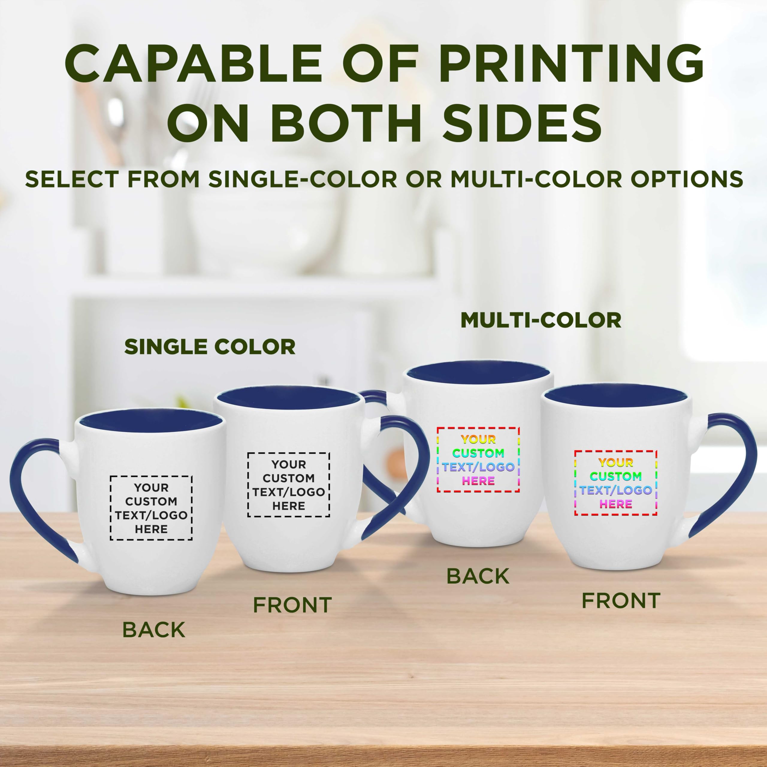 Custom Bistro Style 16 oz Large Coffee Mugs - Set of 10 Bulk Pack for Coffee, Tea, Espresso & Hot Cocoa - Personalized Cobalt Blue Drinkware - Perfect for Restaurants, Cafes & Home Use