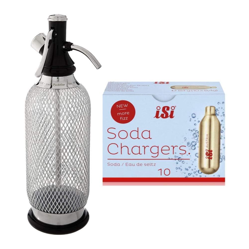 iSi Classic Sodamaker & Soda Siphon Charger Set - 10-Pack Stainless Steel CO2 Chargers for Sparkling Water, Cocktails & Mixed Drinks | 1 Quart Carbonation System | Made in Austria | Perfect for Home Bars, Parties & Healthy Hydration