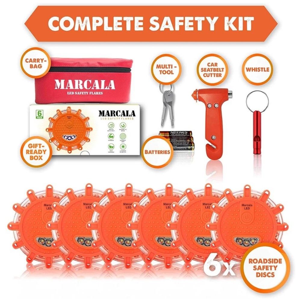 6 Pack LED Road Flares - Emergency Safety Flares with Magnetic Base & 360° Visibility for Cars, Trucks, Boats & Outdoor Adventures