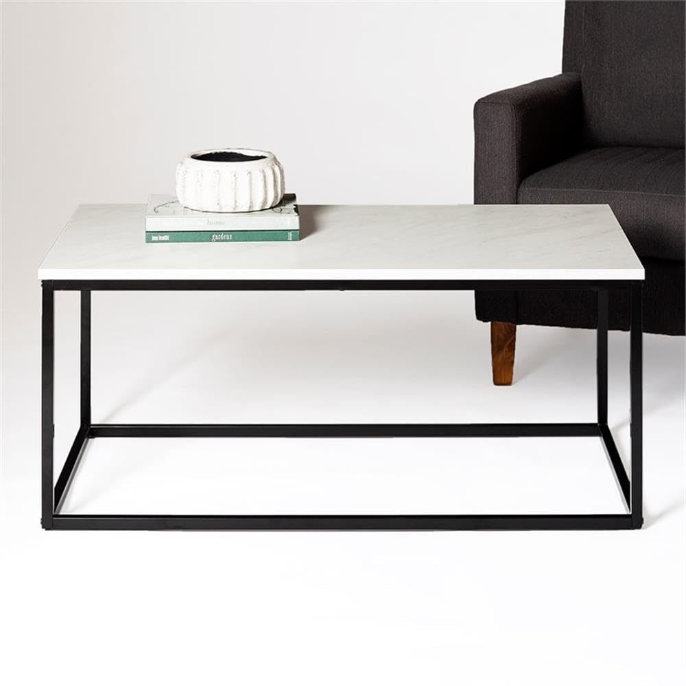 Walker Edison Modern 42 Inch Marble & Metal Frame Rectangle Coffee Table - Living Room Accent, Ottoman, End Table - Stylish & Durable for Home, Office, Lounge