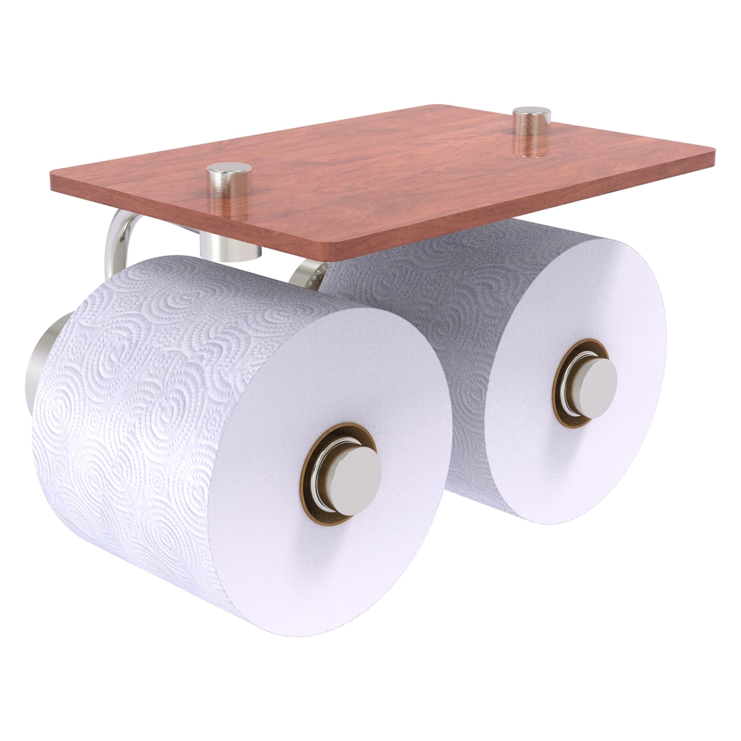 Allied Brass DT-24-2S-IRW Dottingham Collection 2-Roll Wood Shelf Toilet Paper Holder in Satin Nickel - Bathroom Storage Organizer for Modern Homes