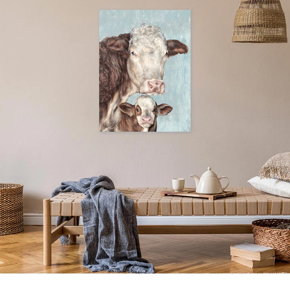 Premium Cow Family Canvas Wall Art by Dina Perejogina - Modern Farmhouse Decor for Living Room, Bedroom, Office & More - Ready to Hang 42x56 Inches - Perfect for Rustic, Country & Boho Home Styling