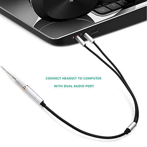 NANYI 3.5mm Headphone Splitter Cable - Female to Dual Male Audio Adapter for PC, Laptop, Gaming & Conference Calls - Silver Y Splitter for Headphone & Microphone (Perfect for Online Meetings, Gaming & Music Sharing)