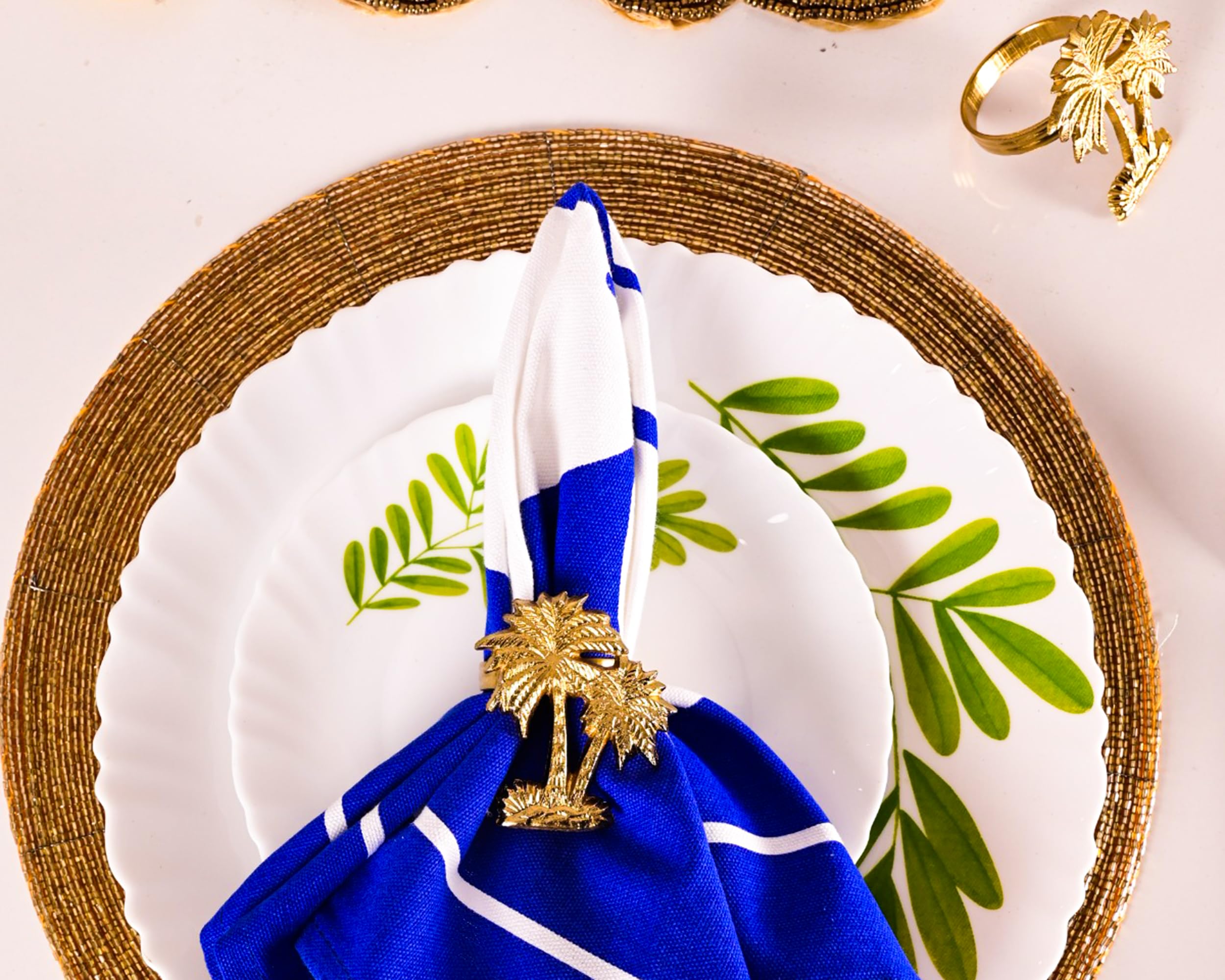 12 Pack Gold Palm Tree Napkin Rings - Elegant Metal Napkin Holders for Wedding, Birthday, Christmas & Holiday Table Decor - Perfect for Beach Themed Parties & Tropical Dinner Settings