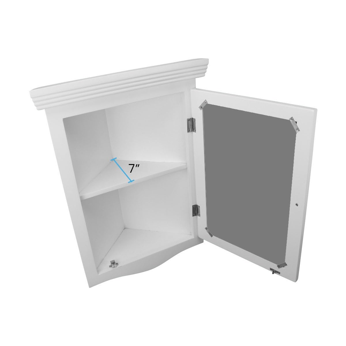 Renovators Supply Corner Medicine Cabinet with Mirror - Wall Mount Wooden Bathroom Storage Cabinet with Double Shelves & Hardware - Hanging Bathroom Organizer in Cherry Finish (Pack of 1) - Perfect for Small Bathrooms, Vanities & Space-Saving Solutions