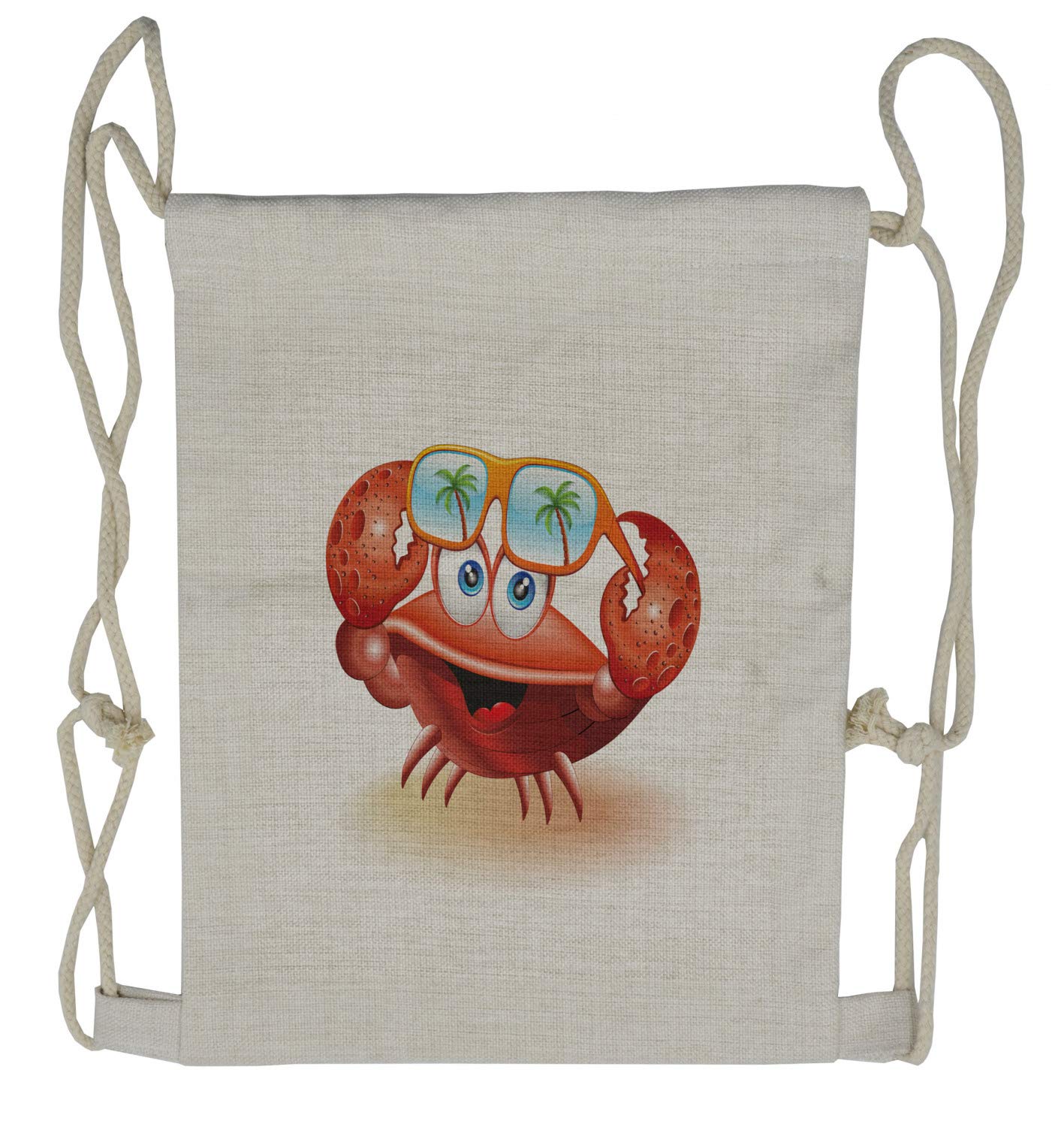 Ambesonne Crabs Drawstring Backpack | Comic Mascot Sunglasses | Lightweight Sackpack Bag for Beach, Pool & Summer Outdoor Activities