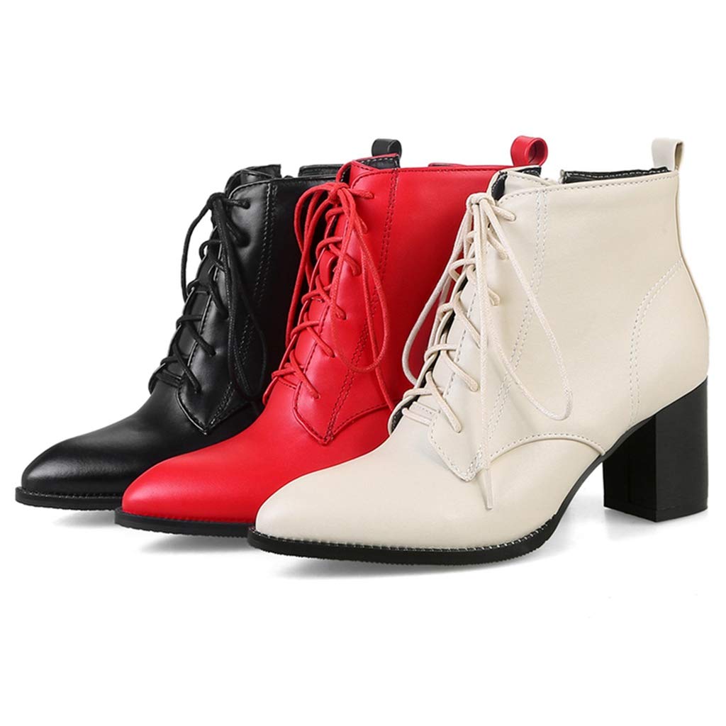 Mioke Women's Pointed Toe Ankle Boots - Western Chelsea Booties with Chunky Block Heel & Lace Up Design, Perfect for Office, Party & Casual Outfits