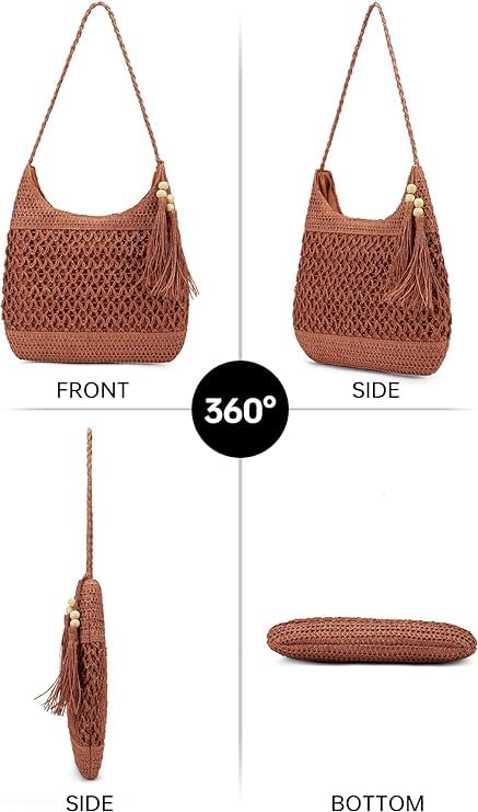 Large Packable Straw Mesh Beach Tote Bag for Women - Woven Crossbody Purse & Hobo Handbag - Perfect for Travel, Vacation & Summer Outings