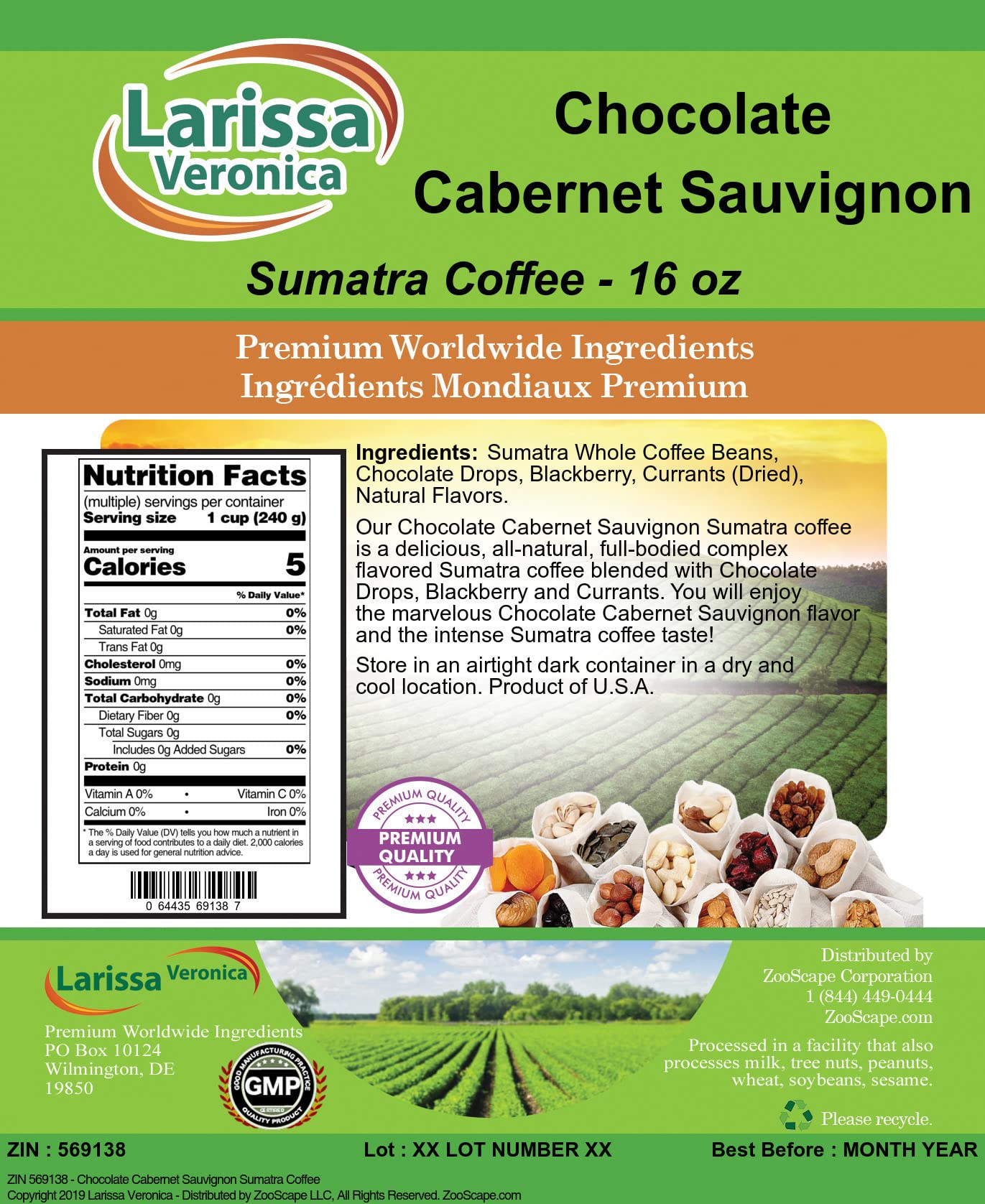 Premium Chocolate Cabernet Sauvignon Sumatra Coffee Beans - Gourmet Naturally Flavored Whole Bean Coffee (16oz, 3-Pack) - Perfect for Gifts, Coffee Lovers & Special Occasions