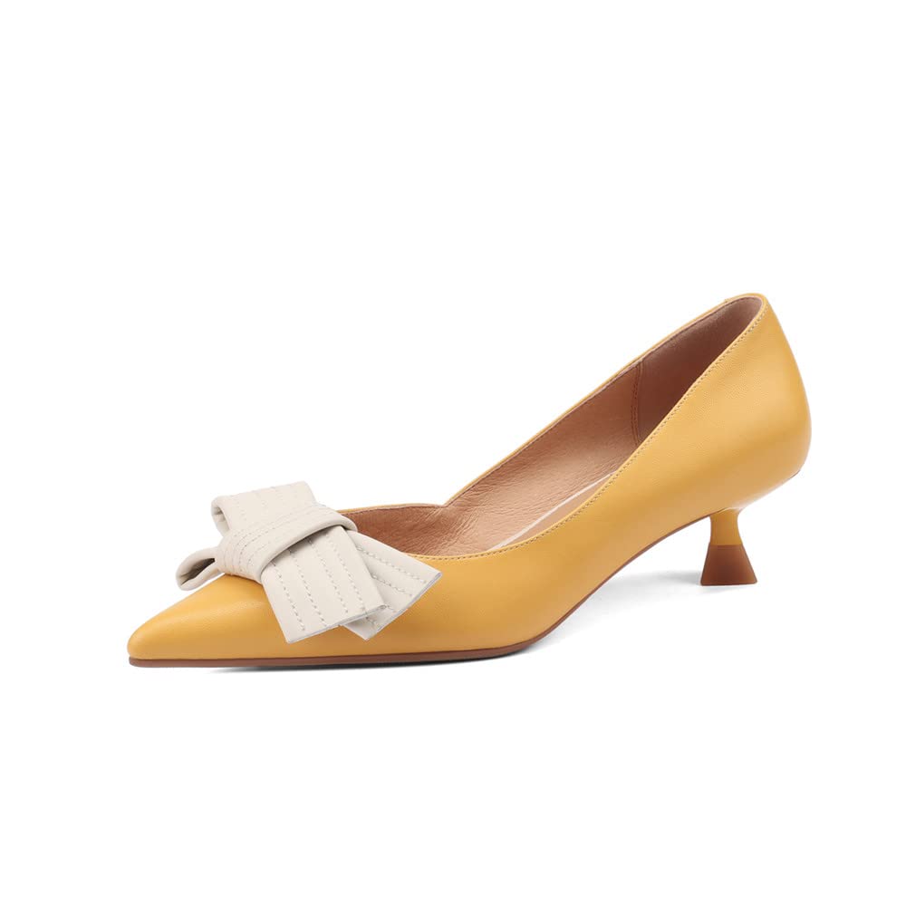 TinaCus Women's Genuine Leather Pointed Toe Bowknot Slip-On Low Heel Pumps - Comfortable & Stylish Shoes for Work, Office, Party & Daily Wear
