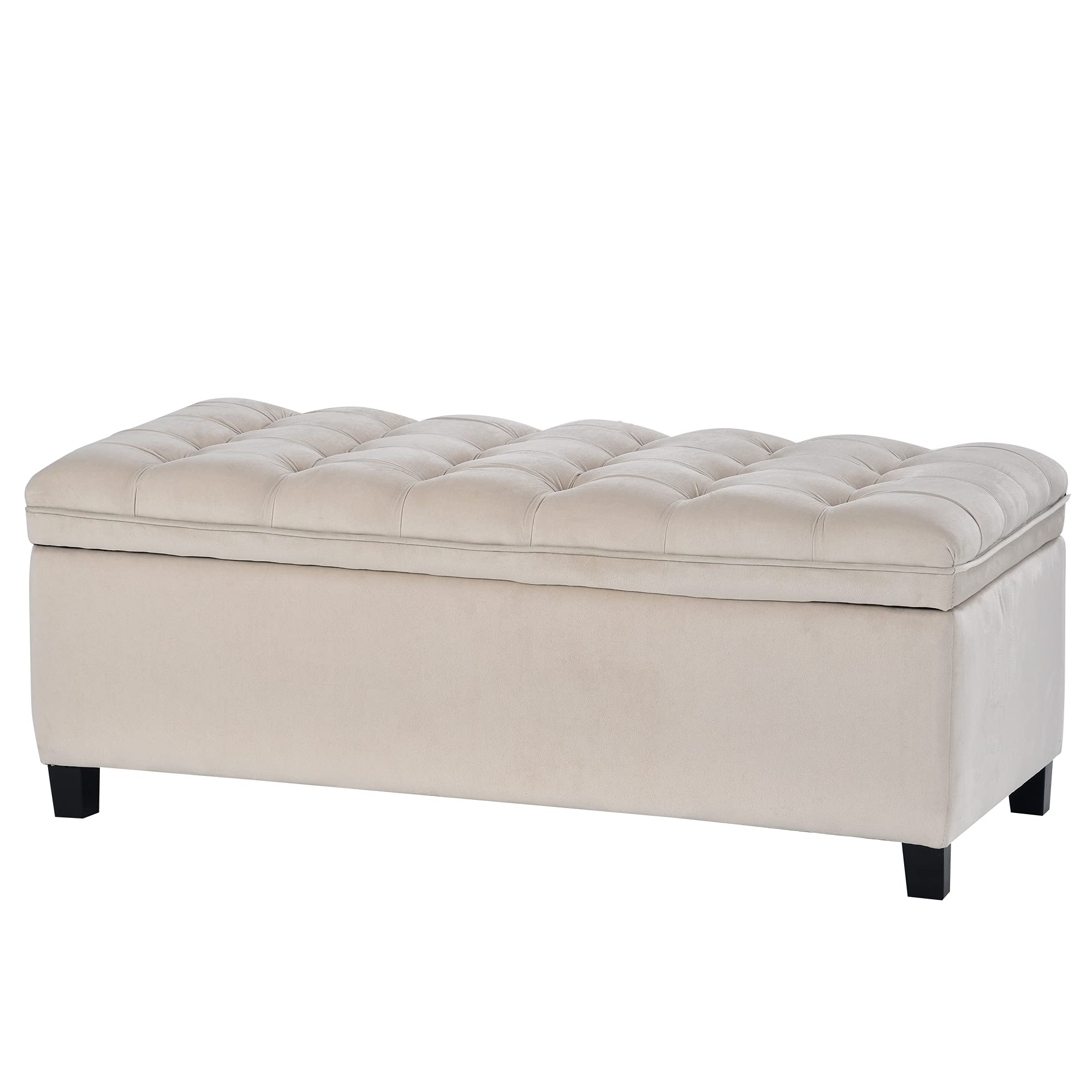 Storage Bench with Flip Top Lid - Upholstered Ottoman Stool with Padded Seat, Multi-Functional Storage Chest for Bedroom & Living Room (Beige) - Perfect for Extra Seating, Blanket Storage, and Bedroom Organization