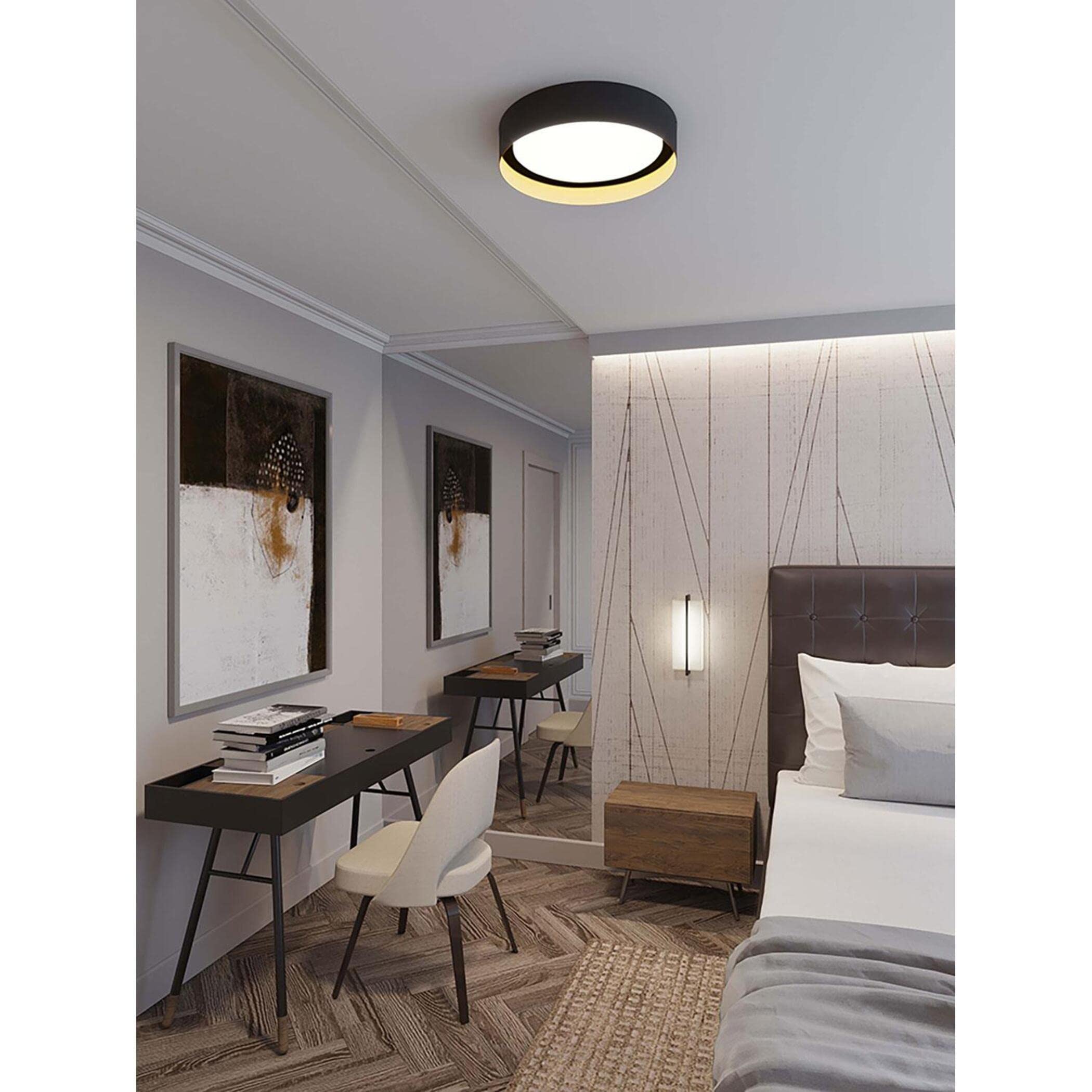 Gold and Black LED Flush Mount Ceiling Light - 17.5W, 12 Inch Diameter, 2.75 Inch Height - Energy Efficient Modern Lighting for Bedroom, Kitchen, Hallway, and Office