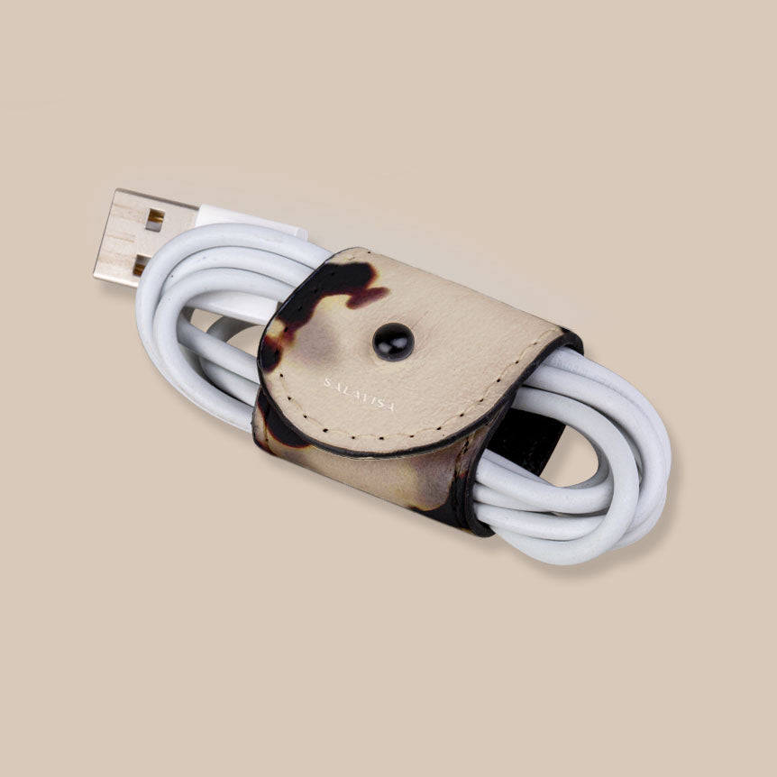 Eco-Friendly Tortoise Crème EcoWrap Cord - Sustainable Cable Organizer for Home, Office & Travel - Perfect for Wrapping Cables, Chargers & Headphones
