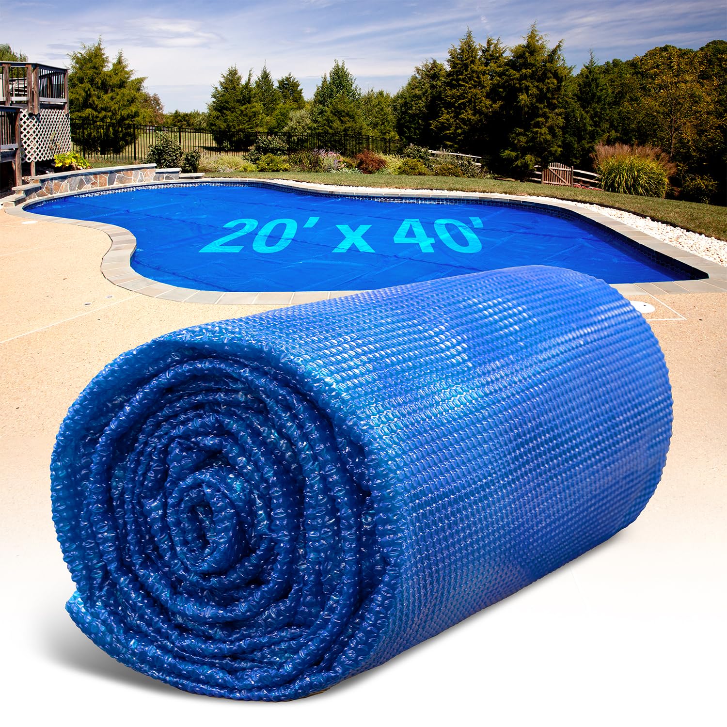 Premium 20' x 40' Rectangle Solar Pool Cover for Inground & Above Ground Pools - 12 Mil Thick Blue Solar Blanket - Energy Efficient Heating, Reduces Evaporation & Chemical Use - Perfect for Backyard, Residential & Commercial Pools