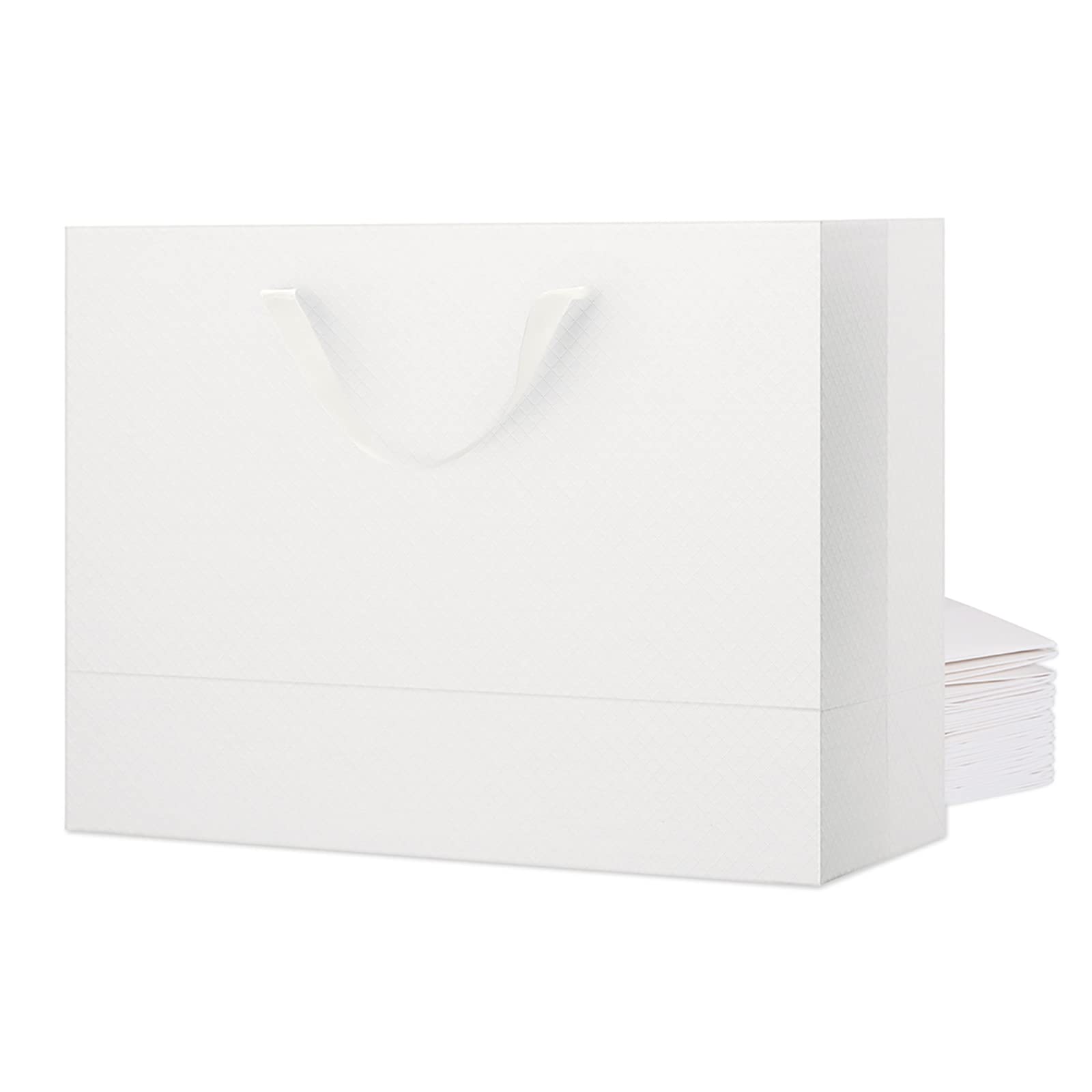 12 Extra Large Gift Bags 16x6x12 Inches - Matte White Party Favor Bags with Sturdy Handles for Christmas, Birthday, Wedding & Baby Shower Gifts (Lattice Texture Design) - Perfect for Corporate Events, Holiday Presents & Special Occasions