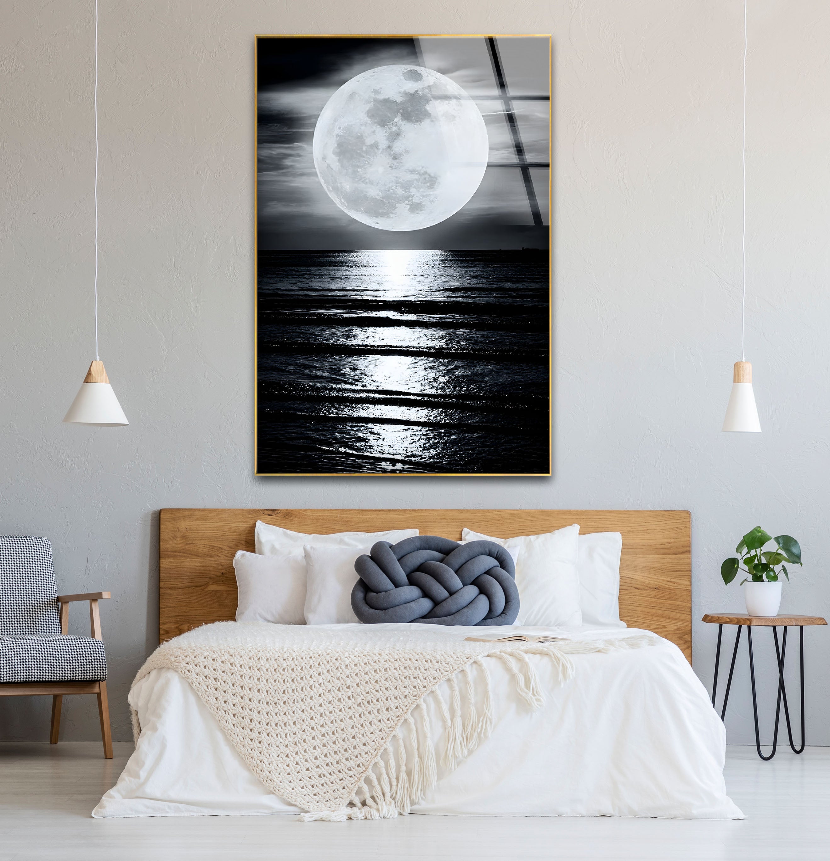 Black and White Moon Landscape Glass Wall Art - Modern Home Decor for Living Room, Bedroom & Office - Perfect Gift for Housewarming, Wedding & Birthday
