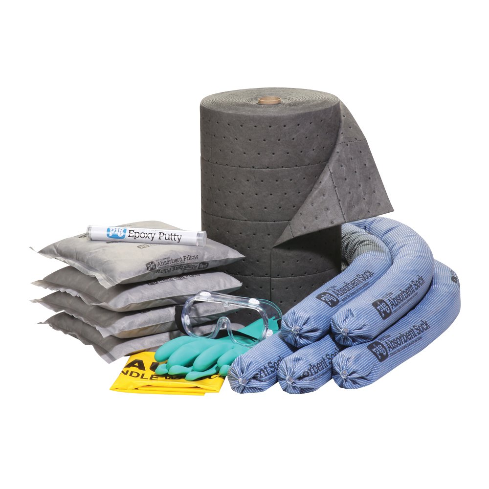 Universal Spill Kit Refill - Blue/Gray Absorbent Pads for Oil, Chemical & Water Spills - Ideal for Workshops, Garages & Industrial Use