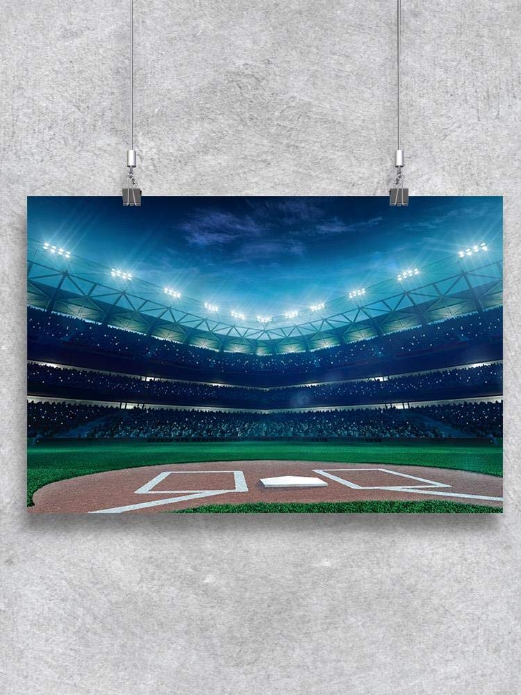Vintage Baseball Stadium at Night Wall Art Poster - Classic Baseball Decor for Man Cave, Sports Bar & Game Room