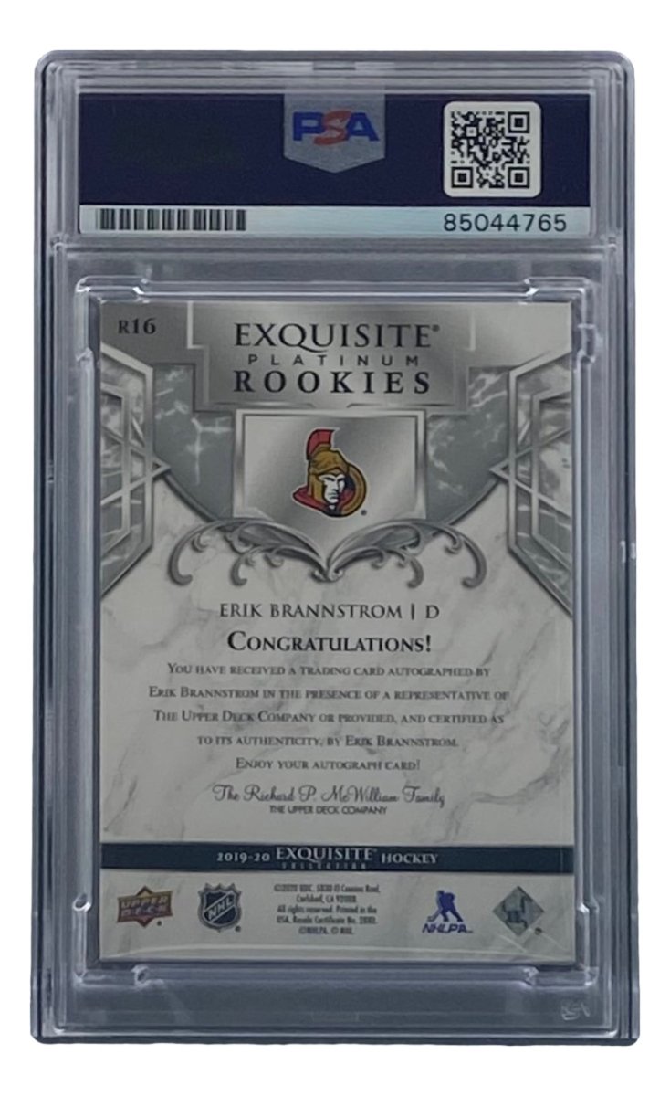 Erik Brannstrom Autographed 2019 Upper Deck Exquisite #R16 Ottawa Senators Hockey Card - PSA/DNA Certified - Perfect for Collectors & Hockey Fans