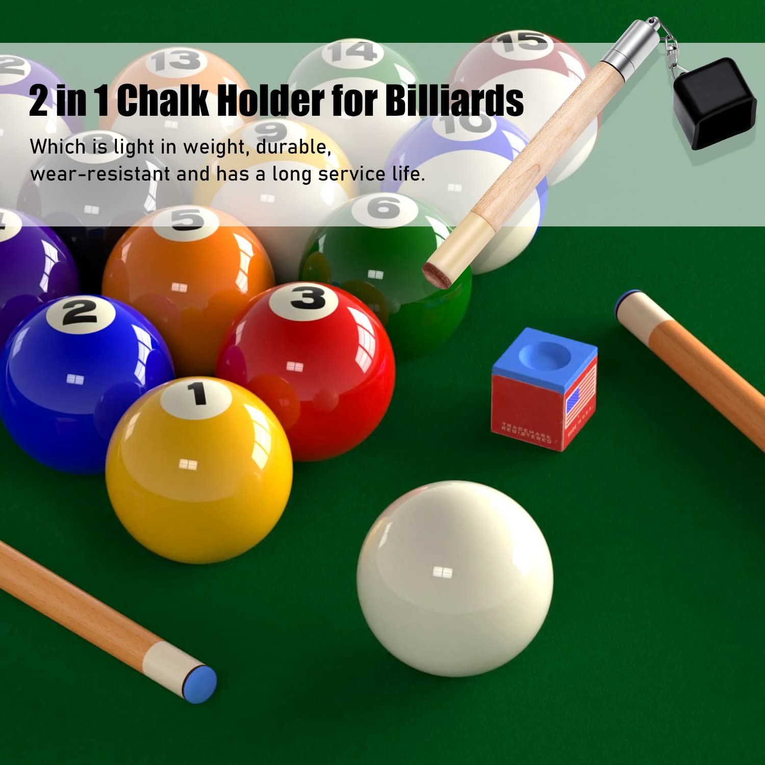 TOBWOLF 2-in-1 Billiard Chalk Holder & Cue Tip Pricker - Non-Slip Pool Table Accessories for Snooker, 8 Ball, 9 Ball - Perfect for Home Game Rooms, Bars & Professional Tournaments