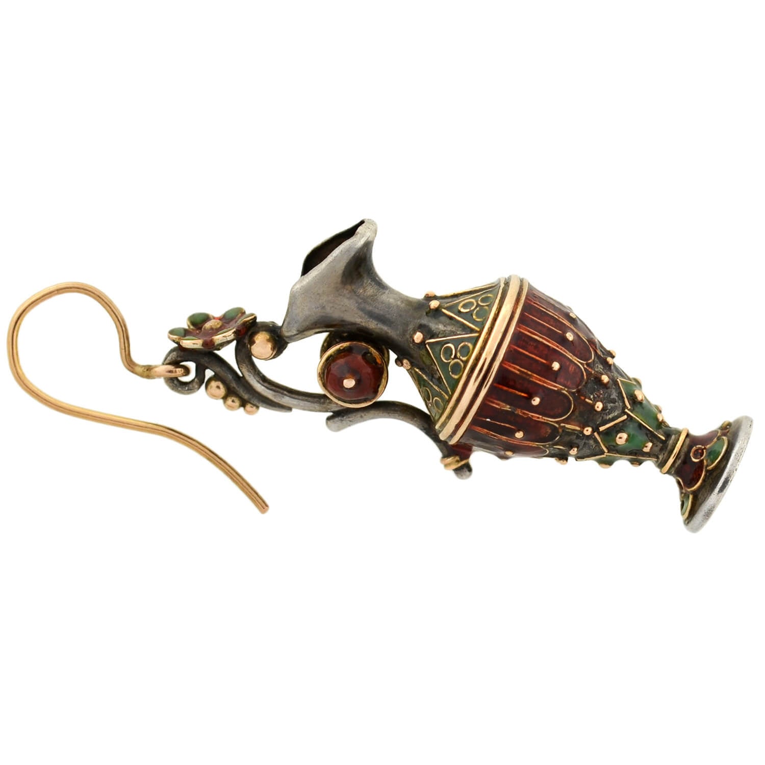 Victorian Sterling Silver Enameled Etruscan Urn Earrings and Pendant Set - Elegant Antique Jewelry for Women, Perfect for Weddings, Parties & Special Occasions
