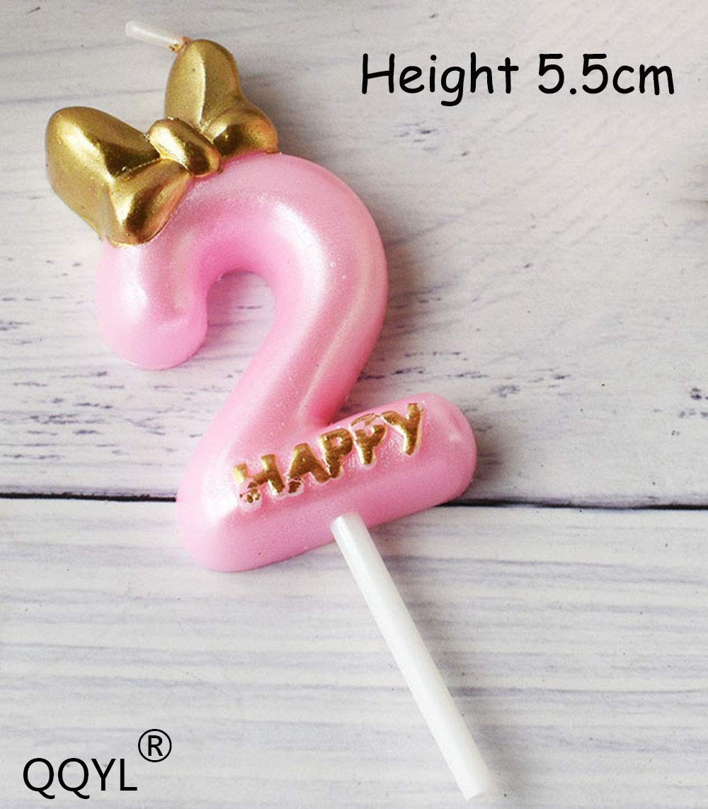 Pink & Purple Number 2 Birthday Candle Topper for Girls - Gold 2nd Birthday Cake Decorations - Perfect for 2-Year-Old Birthday Parties, Cakes, and Celebrations