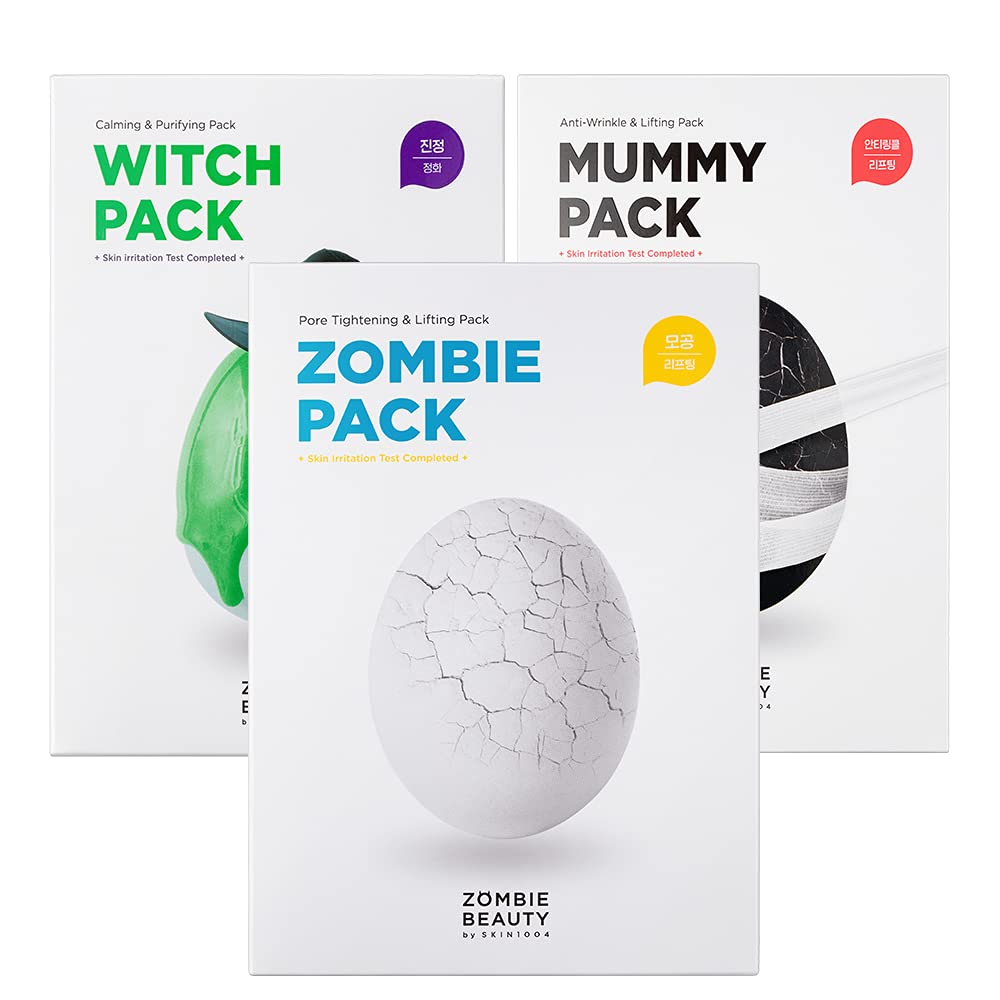 SKIN1004 Zombie Pack - 3-Piece Halloween Face Mask Set (Zombie, Mummy, Witch) for Cosplay, Horror Parties & Halloween Costume Accessories