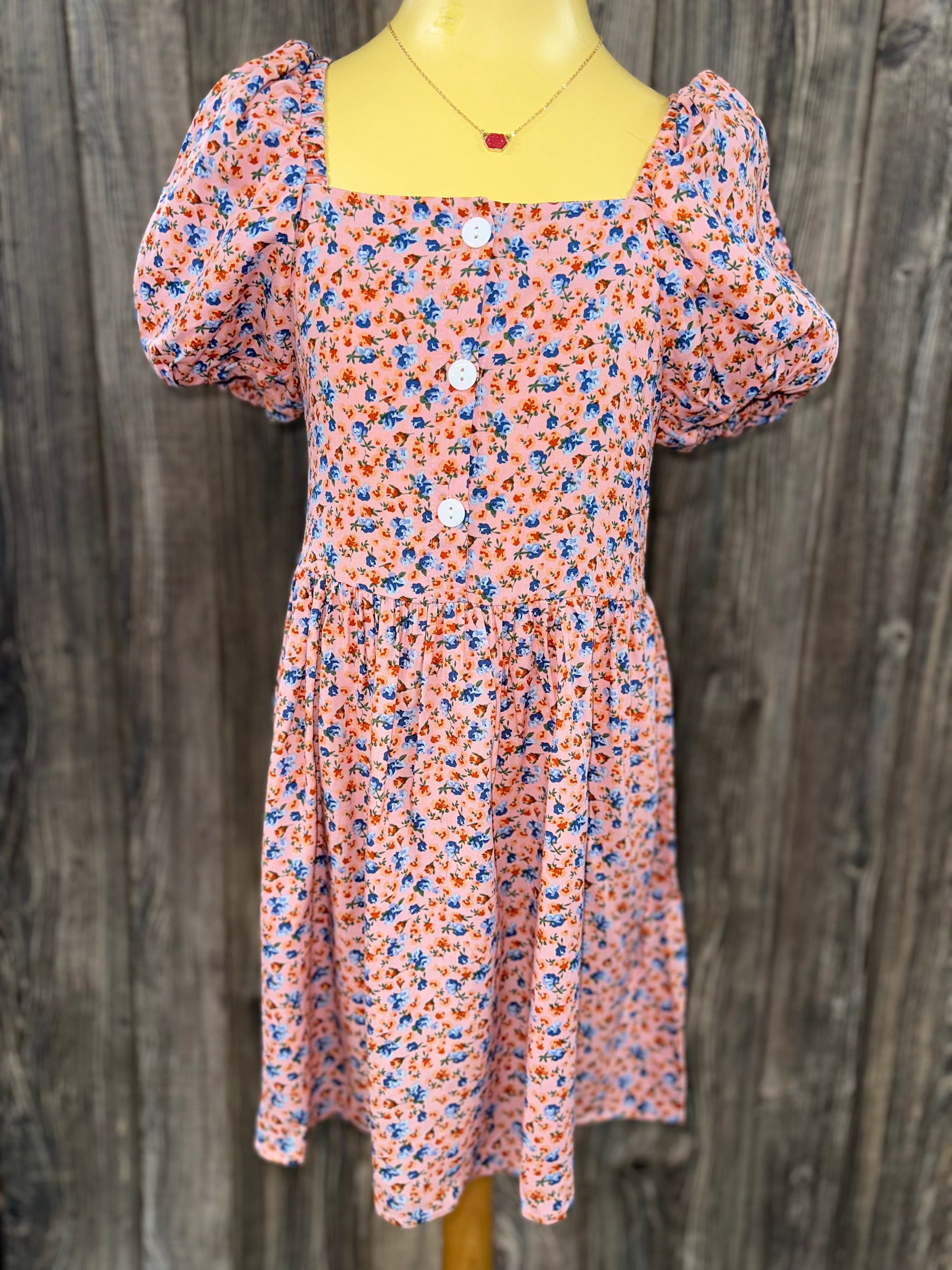 Toddler Salmon Floral Dress with Puff Sleeves - Cute Baby Girl Summer Outfit for Parties & Photos
