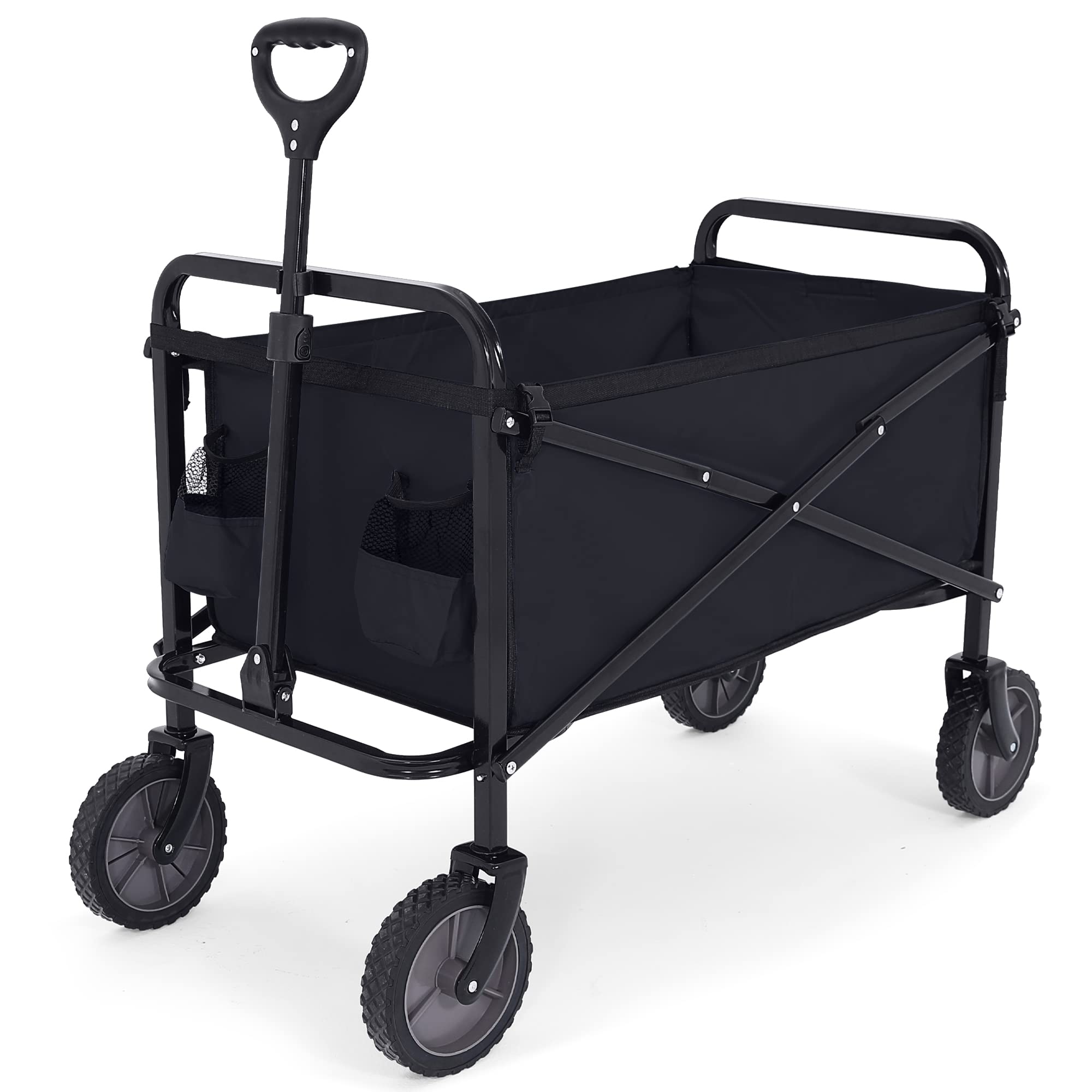 ABCCANOPY Folding Collapsible Utility Wagon Cart - Heavy Duty Garden Cart for Outdoor Camping, Shopping, Beach & Home Use - Black